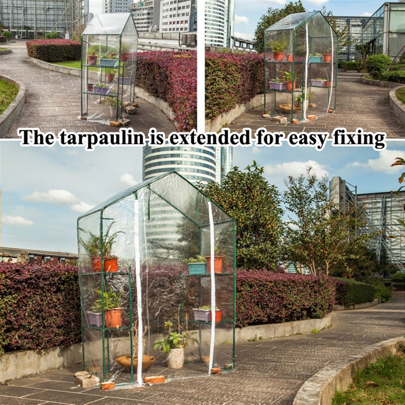 YUZES Kit de Invernadero de plástico de jardín portátil para Interiores y Exteriores, con Puerta con Cremallera y estantes de Metal Resistente, Plantas Que Necesitan protección contra heladas
