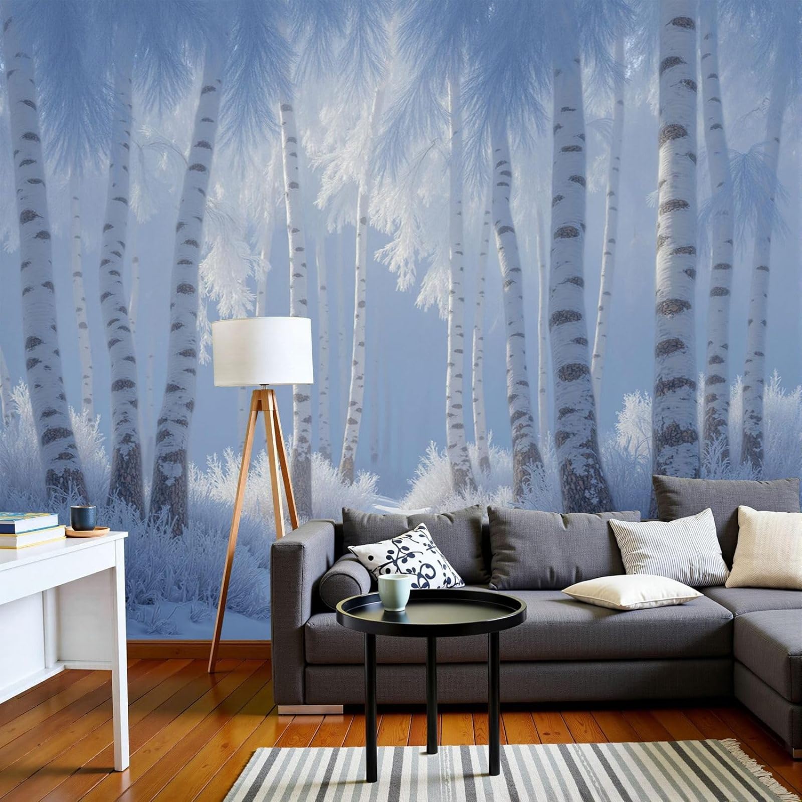 kfjhgbdshhj Photo Wallpaper Calm Birch Forest Wallpaper Winter Realism Plants Modern Living Room Bedroom White XXL Wall Decoration Motif Wallpaper,200cmx140cm Stickers - Frameless Painting - Poster