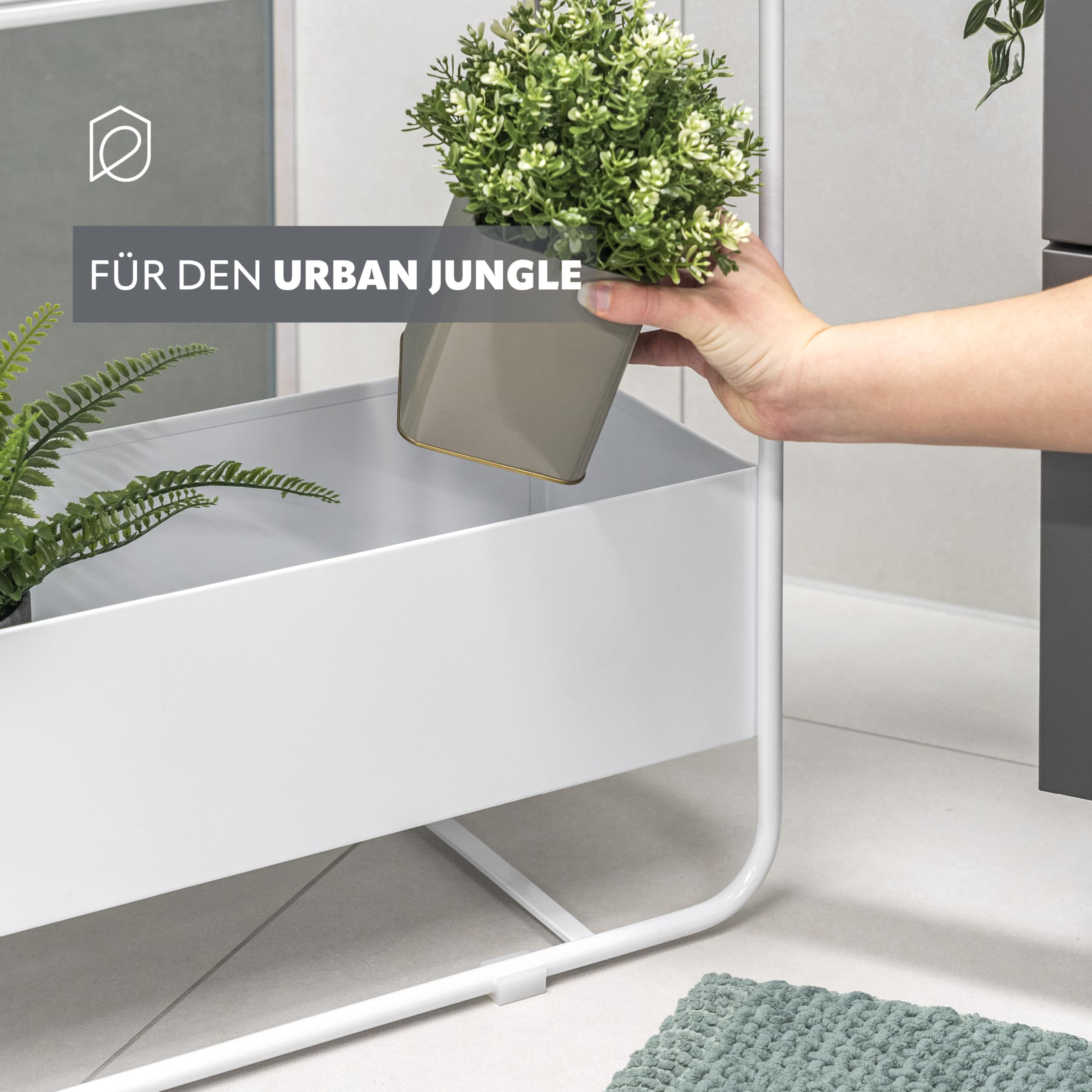 eluno Pflanzenständer, Blumenständer mit 2 Ablagen, Bücherregal, stilvolles Multifunktionsregal aus Metall ca. 60 x 25 x 71 (B/T/H) (Weiß)