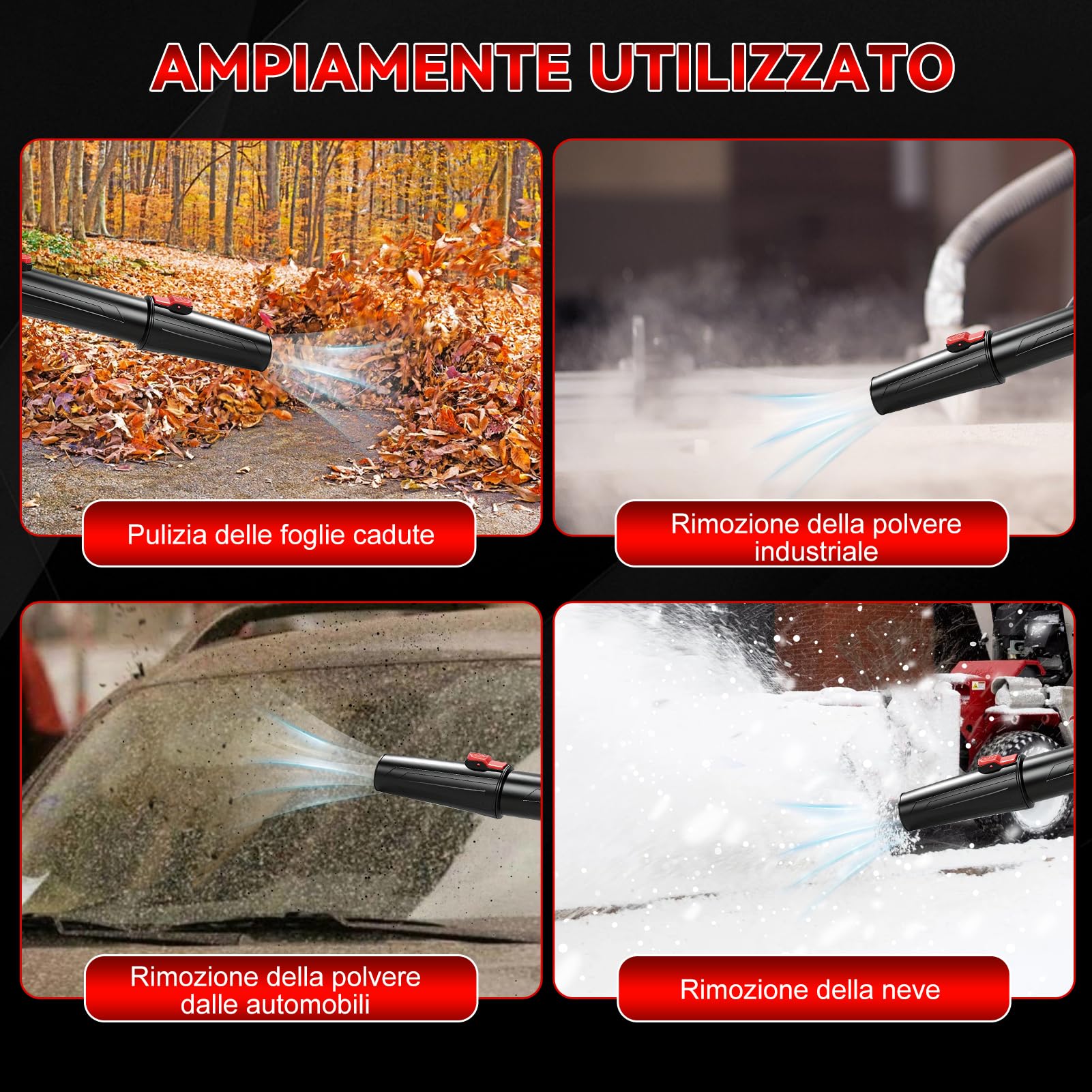 Soffiatore a Batteria 200km/h, 21V Soffiatore Foglie Elettrico Senza Filo con Batterie 1,3Ah, 6 Velocità, Max 21000RPM, 61m³/min, per Cura del Giardino, Vialetto, Foglie, Polvere e Neve