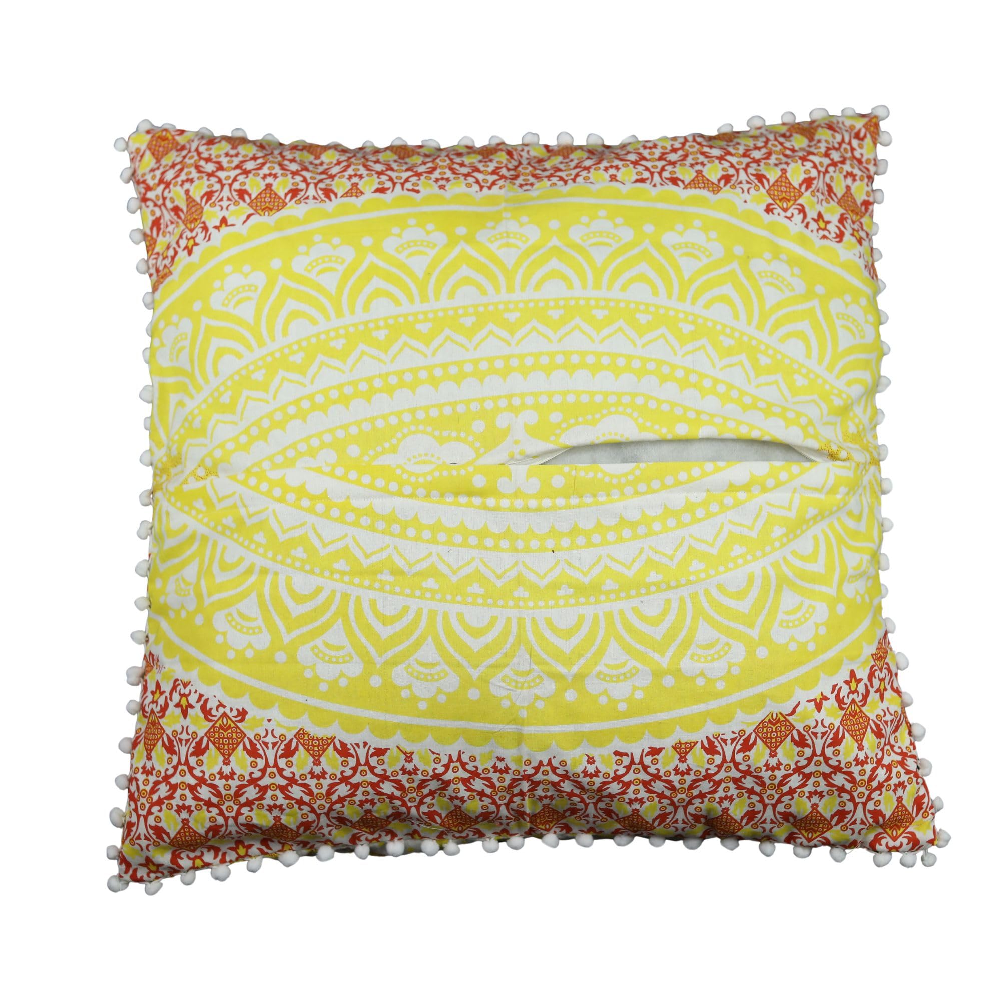 Mandala Life ART Large Boho Pouf Cushion Cover Pink Round Floor Pillow Luxury Kids Room Décor Cotton Pouf Ottoman Cushion for Meditation Yoga and Boho Chic Seating Area Stool Cotton