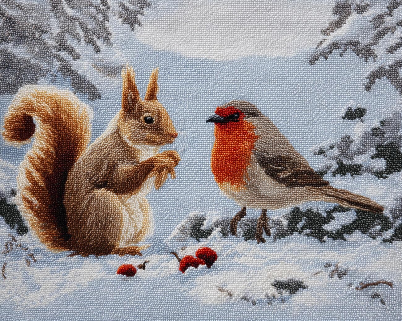 Henypt DIY Latch Hook Rug Kit Squirrels in the Snow 80x115cm