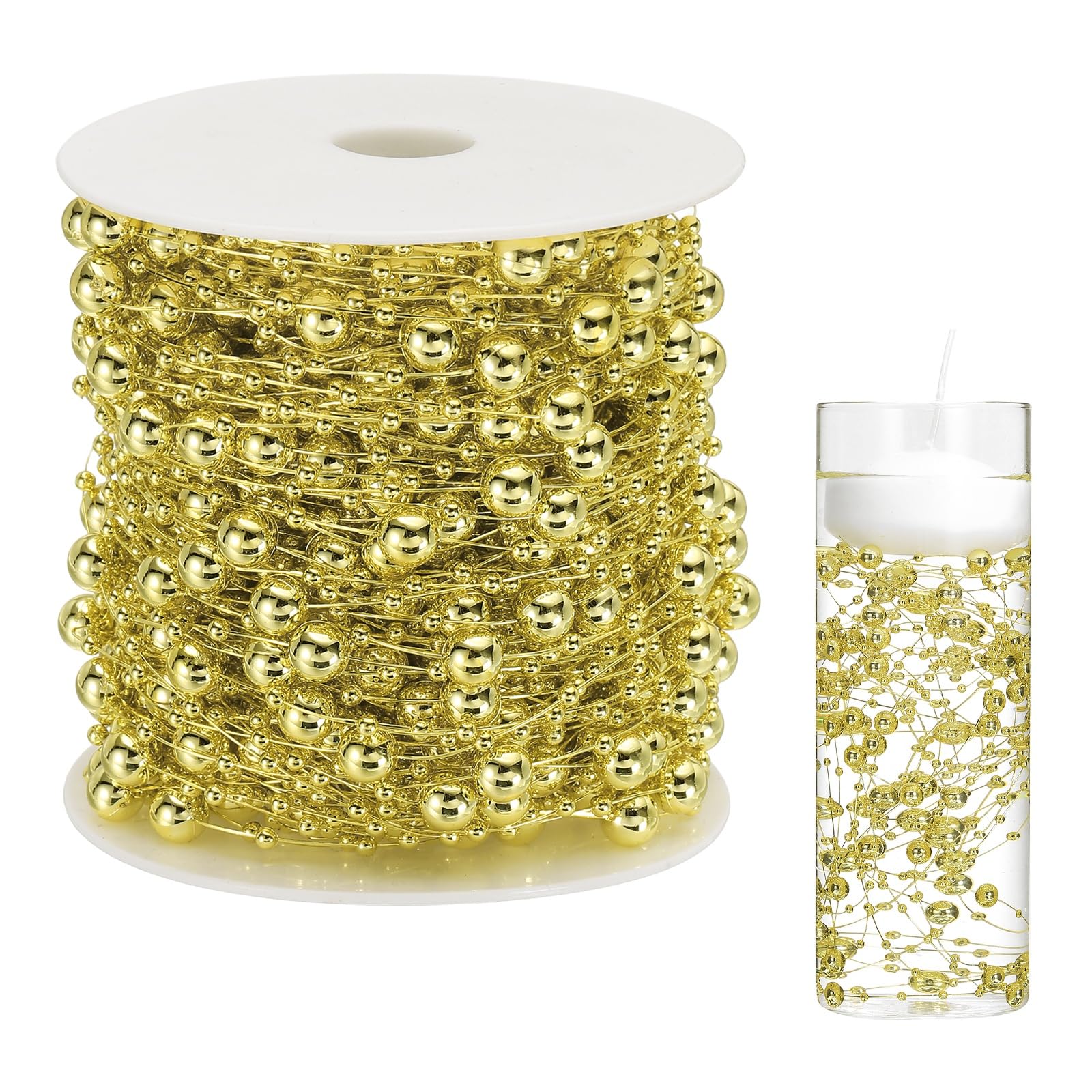 Cuentas flotantes artificiales en oro galvanizado con hilos de 8 y 3 mm
