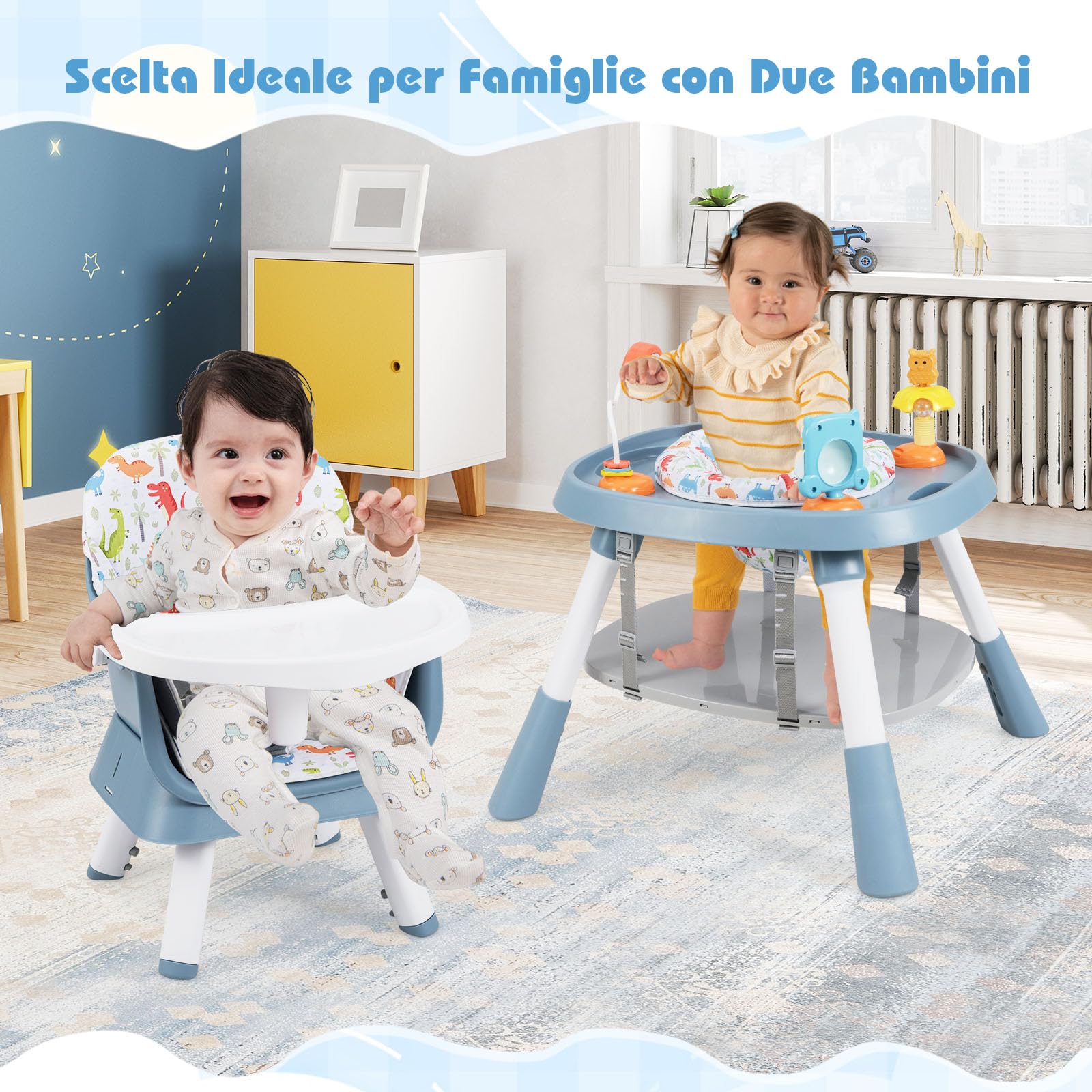 COSTWAY Seggiolone Pappa per Bambini 16 in 1, Seggiolone Convertibile con Cintura e Vassoio Rimovibile, Sedia Evolutiva per Neonati 6-36 Mesi con Piano Bifacciale, 3 Giochi e Cestino (Verde)