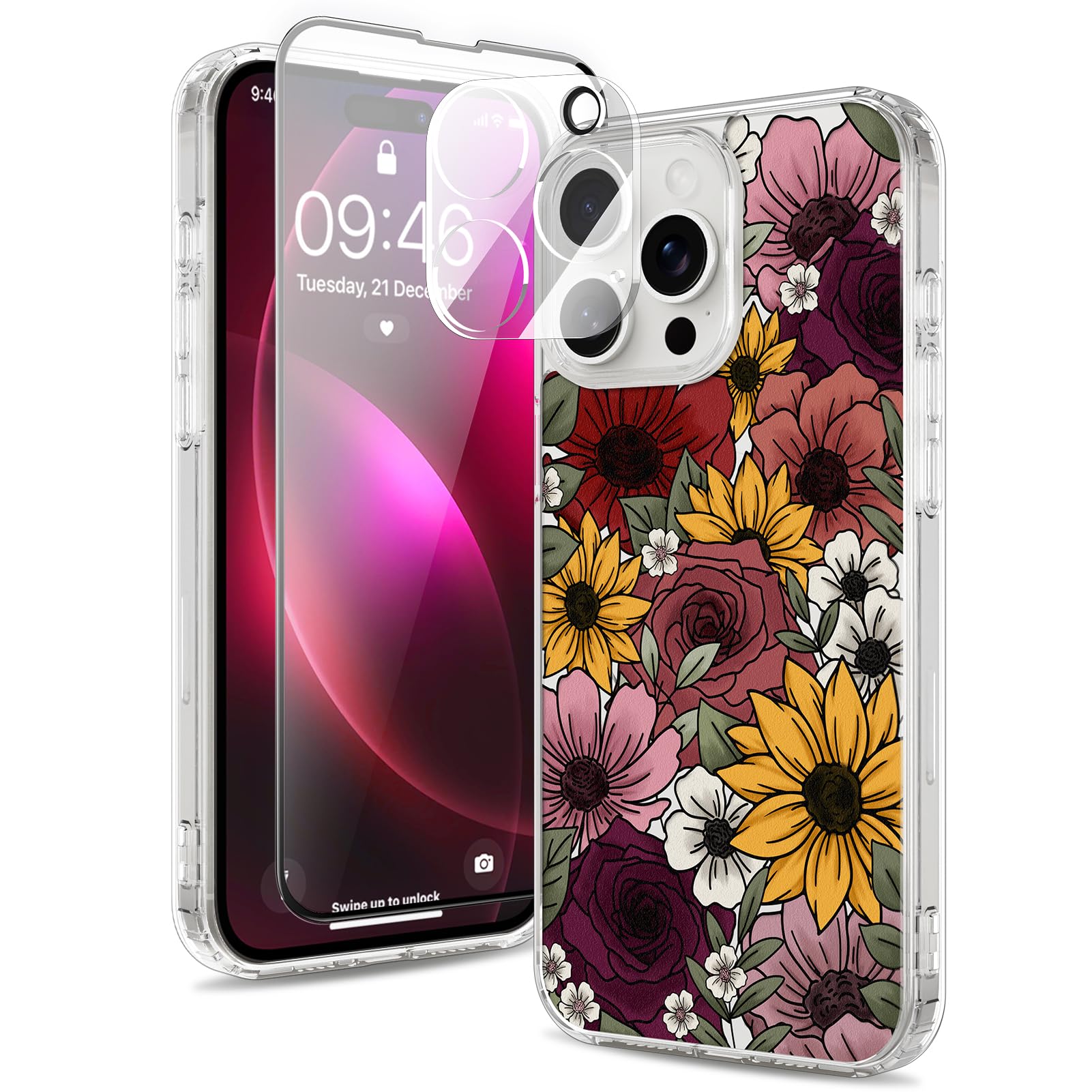 Custodia Per IPhone 14 Con Stampa Hippie – Pesce, Oceano, Girasoli – Cover Protettiva In TPU E Policarbonato, Stile Portafoglio