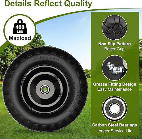 Miniatura 4 de Ruedas y neumáticos de carretilla sin planos de 16 pulgadas, neumáticos sólidos de 4.804.00-8 con rodamientos de 58 y 34 pulgadas, ruedas de