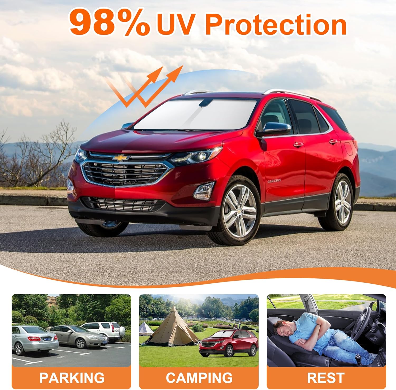Condition photo showing New/Like New for Windshield Sun Shade for Chevrolet Equinox 2018-2023 2024 2025, Foldable Front Windshield Sunshade Protector Block UV Rays for Chevy Equinox Accessories-Keep Your Vehicle Cooler For Equinox 2018-2025