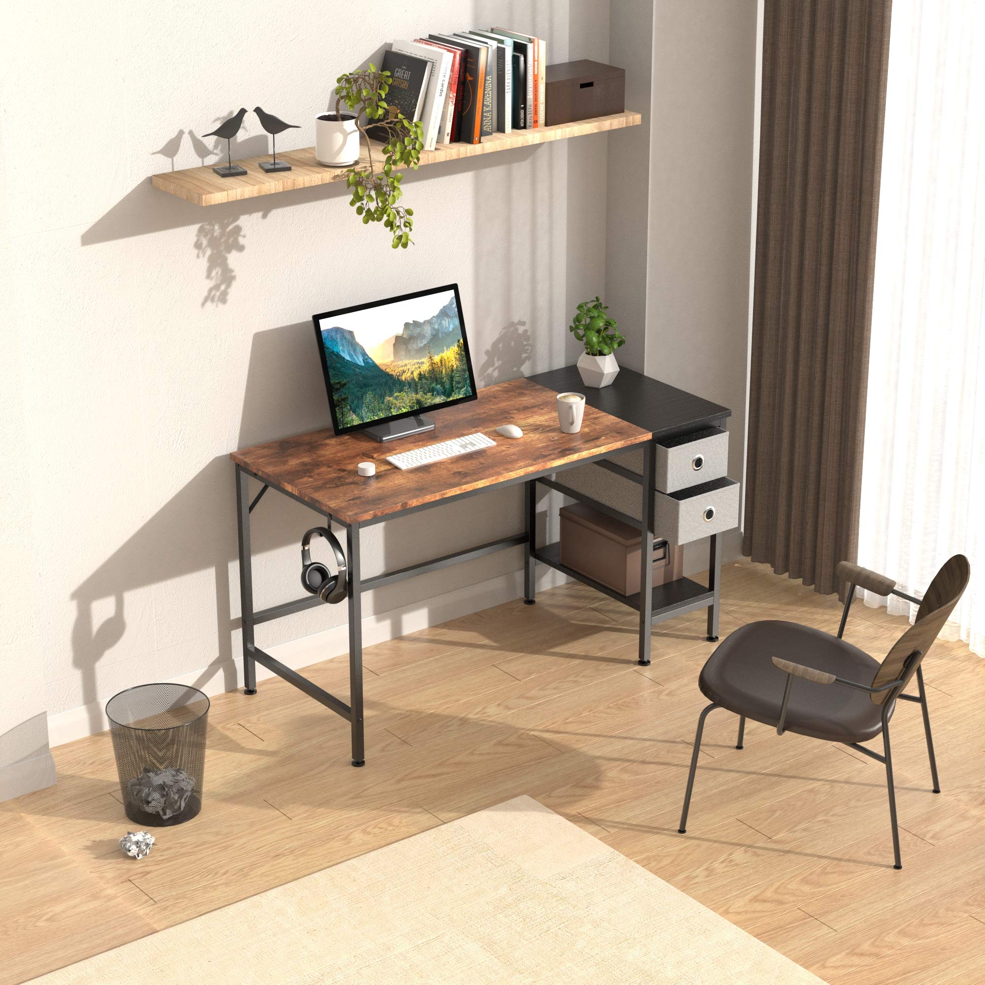 Office Desk, Computer Desk with Drawers 47" Study Writing Desks for Home with Storage Shelves, Desks & Workstations for Home Office Bedroom