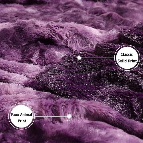 Miniatura 2 de Manta de piel sintética tamaño Queen  Acogedora, peluda y peluda  Regalo decorativo de lujo teñido anudado  Mantas reversibles tamaño Queen para