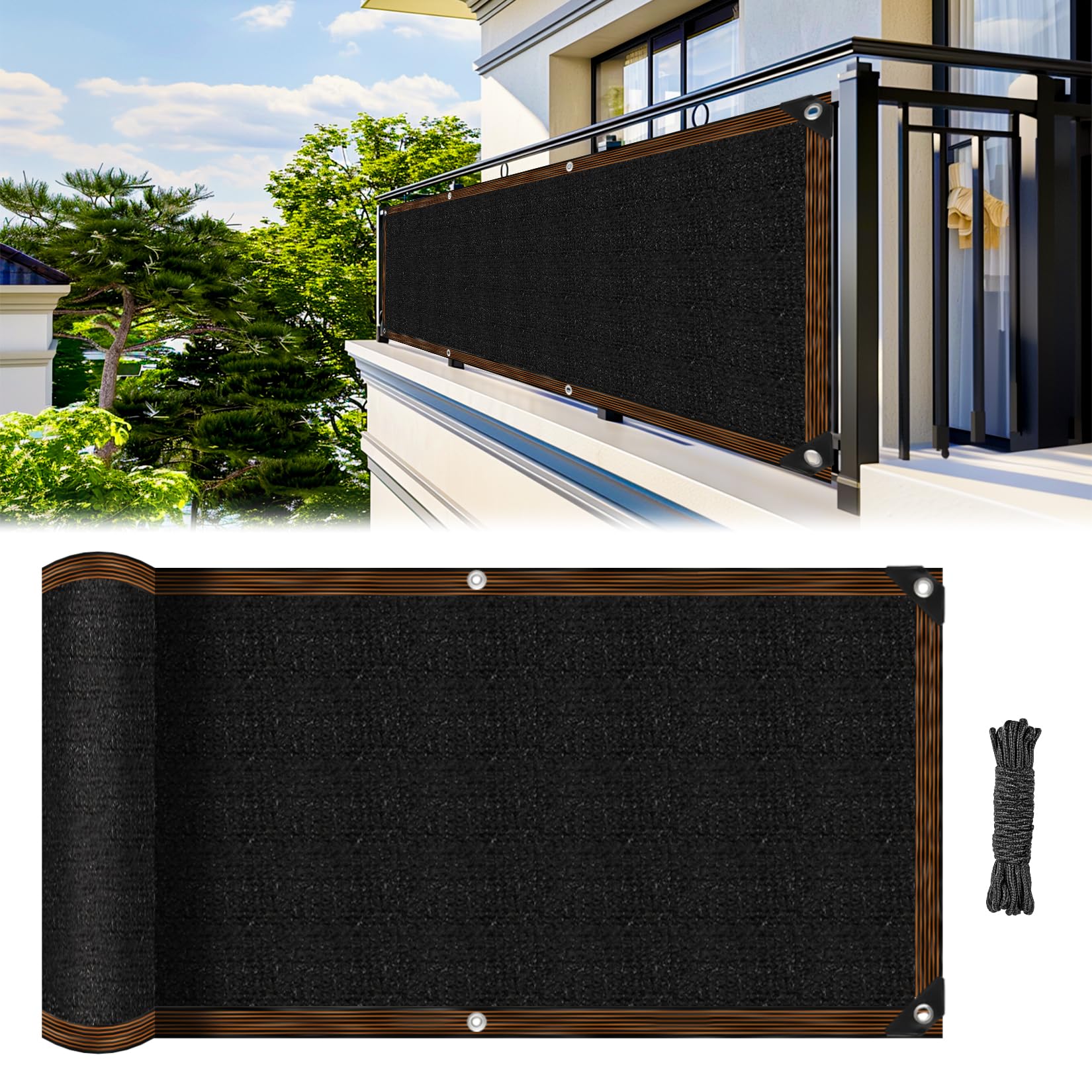 Fence Privacy Screen - RAINFLOW 3'X10' Black Privacy Fence Screen Outdoor Shade Balcony Decor Plastic Mesh Fence Panels Cover Porch Screen Balcony Covers for Apartments,Deck,Backyard,Pool Wall