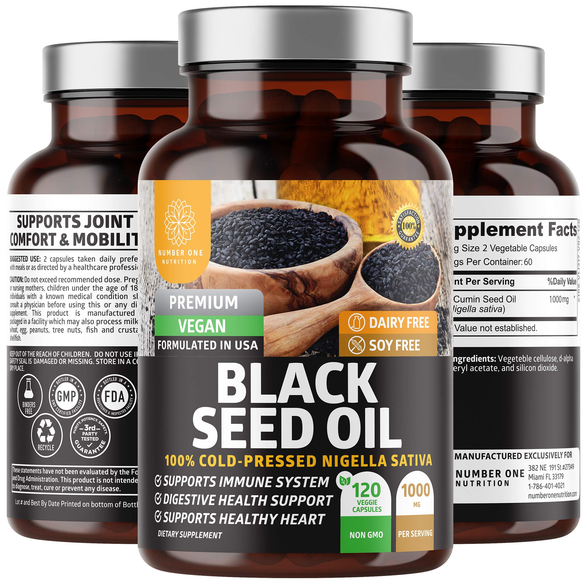 Buy Number One tionN1N Premium Black Seed Oil [Max Strength, 1000 mg] 100 ColdPressed Nigela