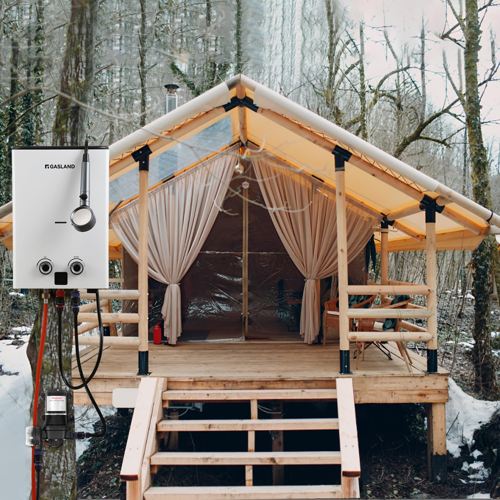 GASLAND Go Shower Series G10 Pro Chauffe-eau à gaz 10 litres avec pompe à eau pour l'extérieur, butane (28-30 mbar)/propane (37 mbar), pour camping, camping-car, grange