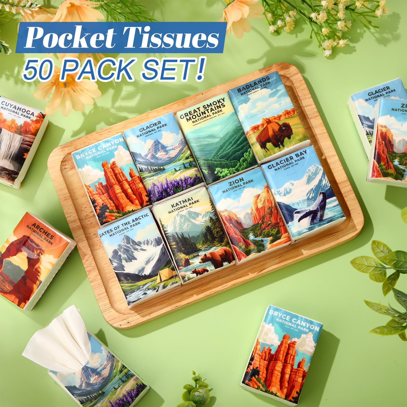 Outus Confezione da 50 fazzoletti tascabili da viaggio, 3 veli, piccoli fazzoletti per il viso, 400 fogli, regalo per matrimoni, viaggi, baby shower