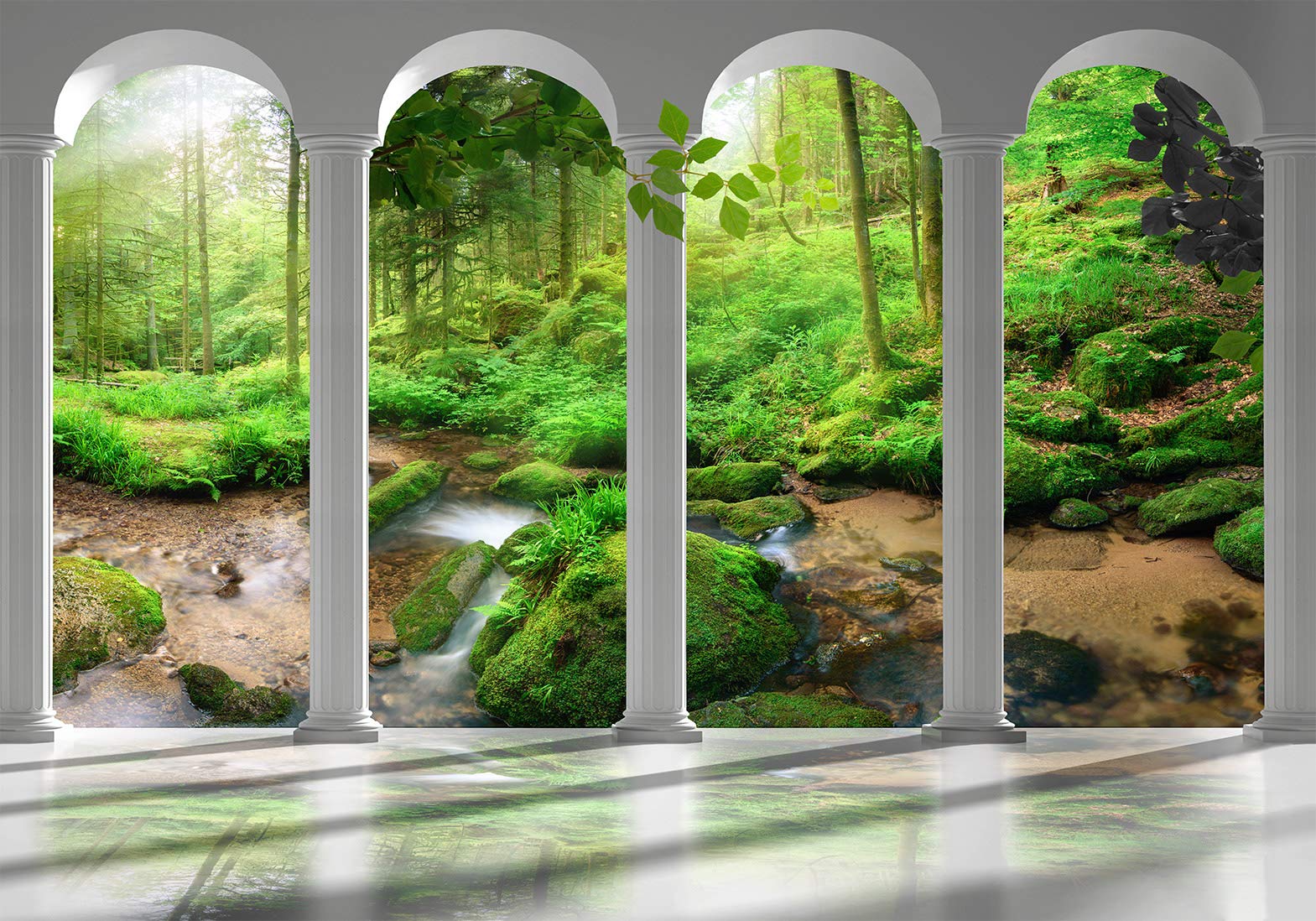 murando - Carta da Parati Adesiva Foresta Bosco 343x256 cm Fotomurali Adesivi Murali Rivestimento Parete Moderna per Pareti Adesiva Muro Decorativo Fotomurale Natura Albero verde Architettura Colonna
