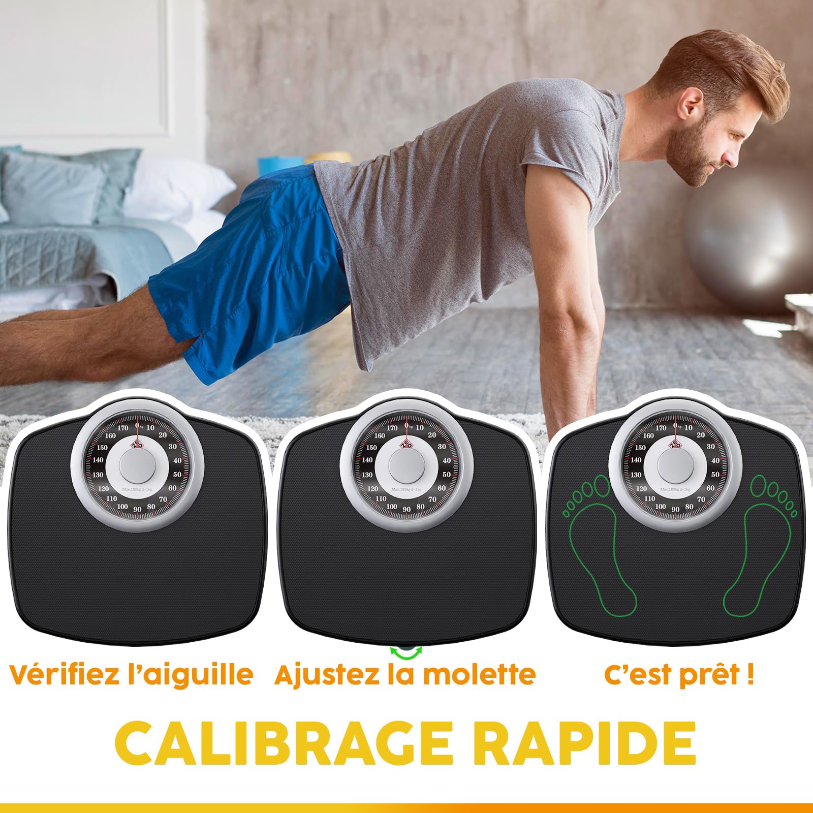 Zeno A25 Pèse-Personne Pour Poids Corporel - Jusqu’à 180 KG - Cadran 5,3” Sur Plateforme 31x30 CM - Surface en Caoutchouc Antidérapant - Pèse-Personne Analogique - Durable Avec 20 Ans de Garantie