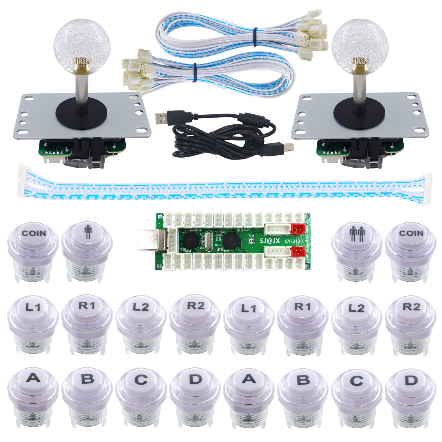 2 Player LED Arcade Game DIY Kit Mechanical Keyboard Switch LED Button Fighting Joystick Controller Zero delay USB Encoder for Retropie PC MAME Raspberry Pi NES JAMMA