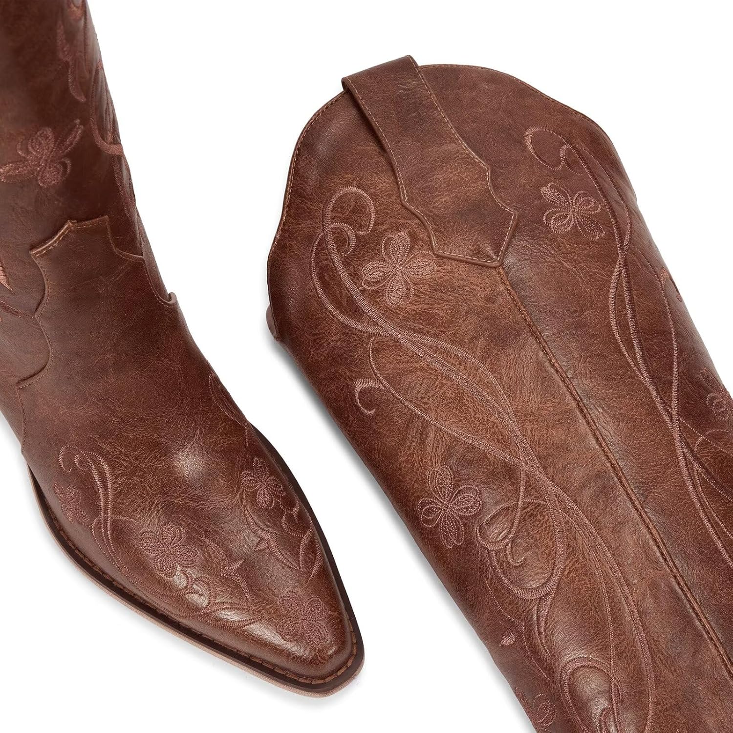 wetkiss Cowboy Boots for Women Knee High Cowgirl Boots, Western Boots with Floral Embroidered Pointed Toe Chunky Heel Pull On Retro Vintage Classic Tall Boots for Ladies - Image 5