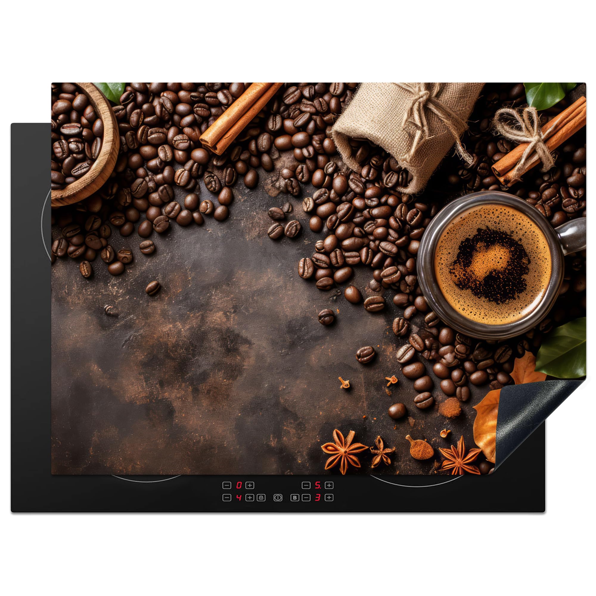 KitchenYeah© Induction Hob Cover Protector Mat 20.5"x28" / 71x52 cm Kitchen Universal Ceramic Covers for Electric Cookers Vinyl Coffee - Kitchen - Coffee Beans - Leaves