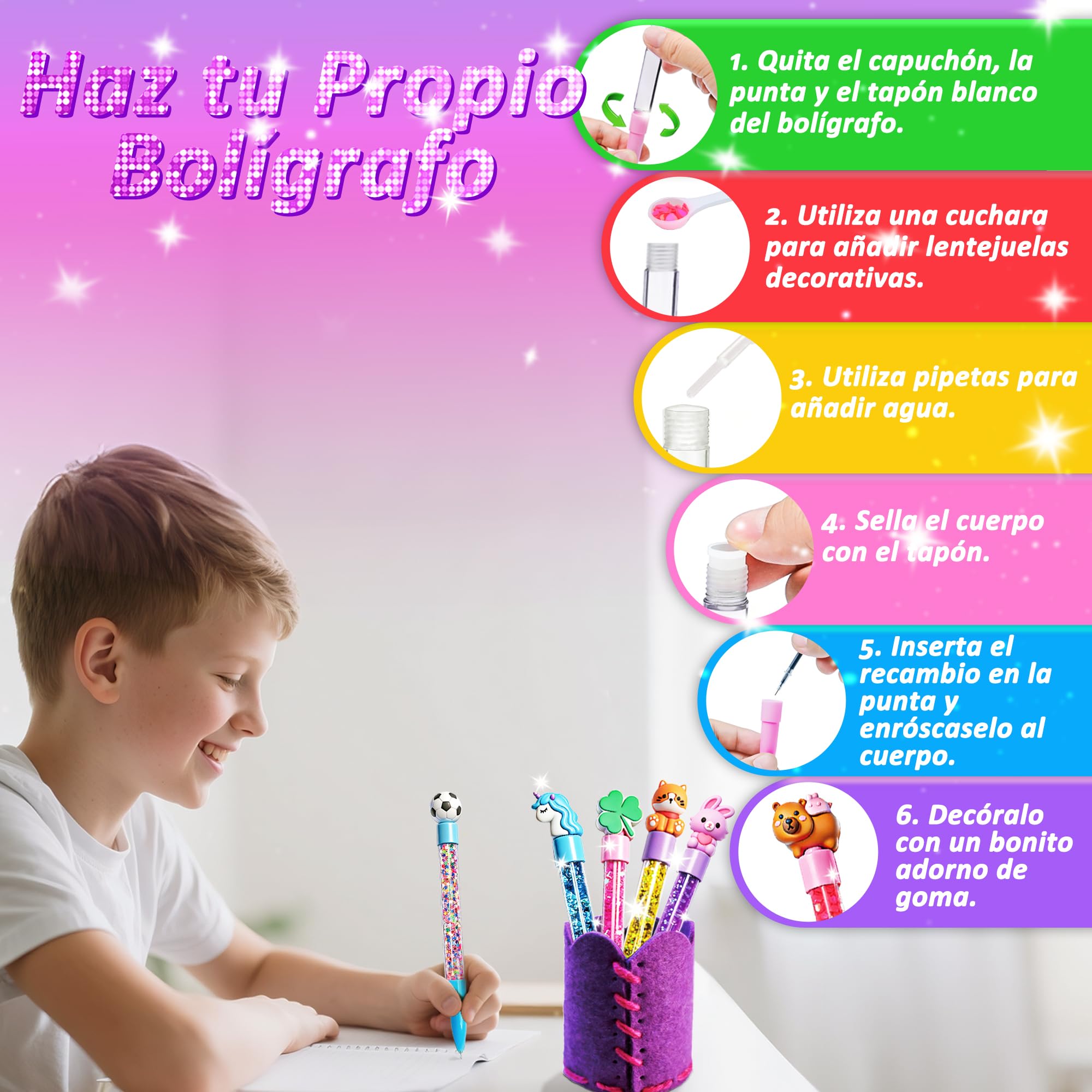 MOMUSE Laboratorio de Boligrafos con Portalápices DIY, Regalo para Niños de 6 7 8 Años, Kit de Manualidades y Costura para Niñas de 9-12 Años, Regalos de Cumpleaños, Pascua para Niños de 6 a 12 Años — view 5