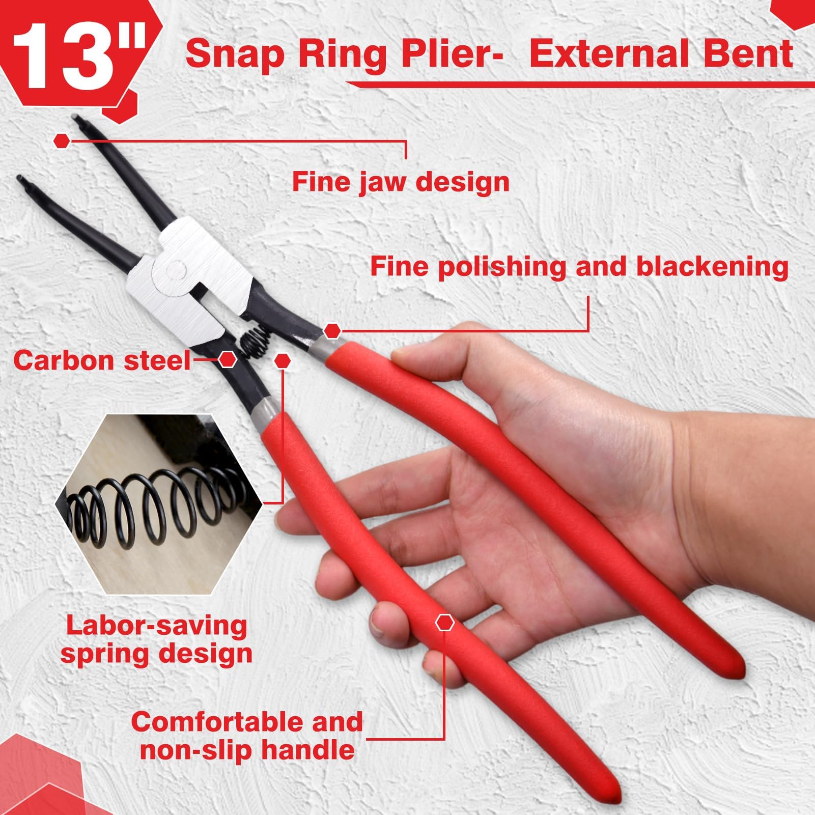 Leontool Pince à circlip externe de 33 cm à usage intensif avec mâchoire courbée de 0,30 cm de diamètre pour l'installation et le retrait de l'anneau de retenue