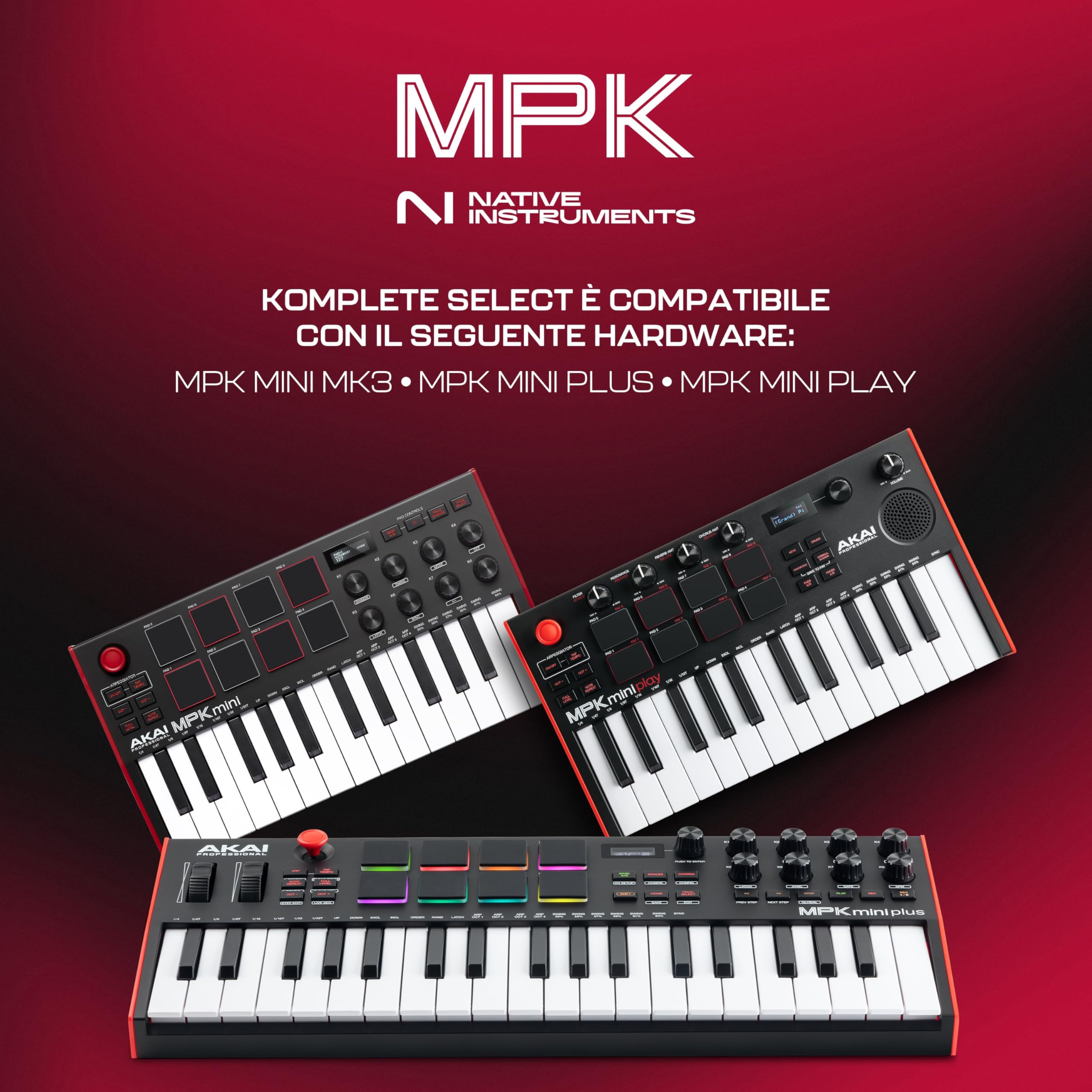 Akai Professional MPK Mini MK3 - Tastiera MIDI Controller USB a 25 Tasti con 8 Drum Pad Retroilluminati, 8 Manopole, Software e Native Instruments Sound Package (NKS Integration)