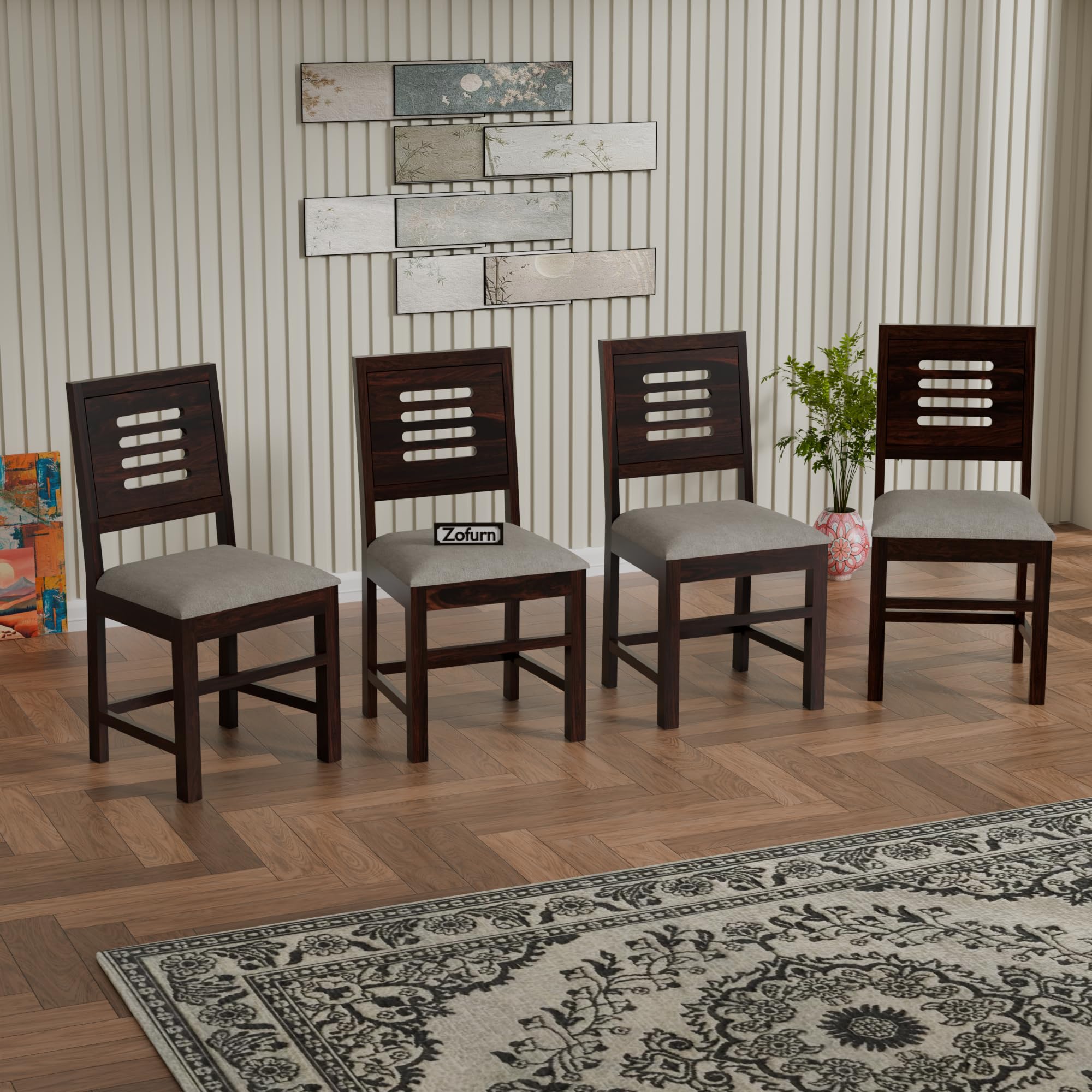 Furniture Sheesham Wooden 4 Dining Chair Set with Cushion Seat for Living Room | Solid Wood Study Chair for Living Room | Office Chair for Home & Office (Set of 4, Walnut)-image-47