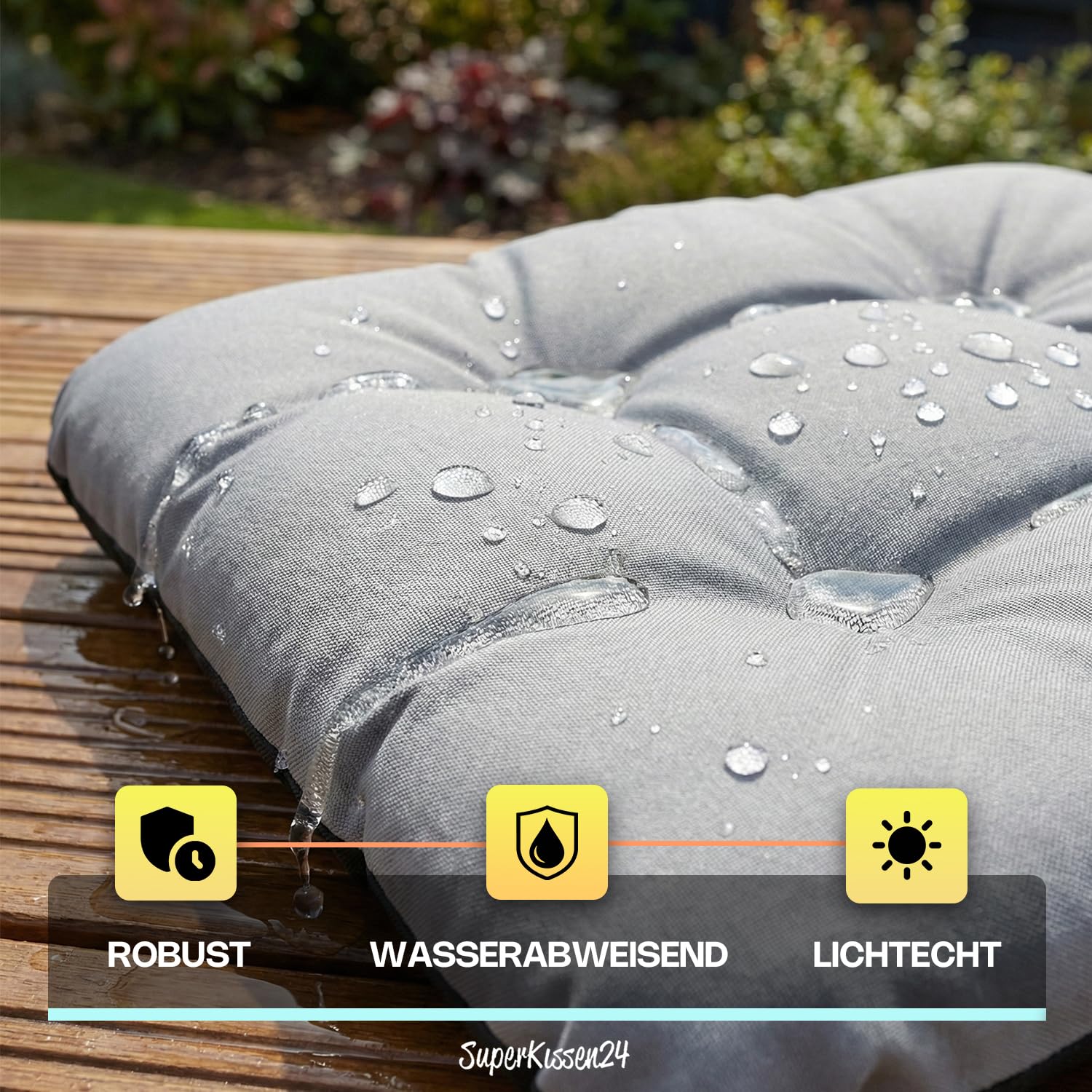 Outdoor Sitzkissen Stuhlkissen - 6er Set - 45 x 45 cm - Made in EU, Wasserdichtes & UV-beständig Gartenkissen - Stuhlauflage Stuhlpolster für Balkonstühle - Grau