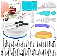 RFAQK 90-Piece Cake Decorating Kit: Turntable, 24 Numbered Tips, 55 Piping Bags, Leveler, Spatulas - Beginner Baking Supplies Gift