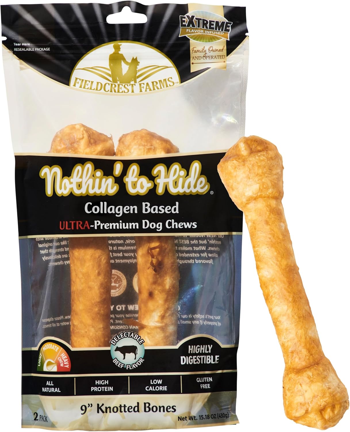 SPOT Ethical Products Fieldcrest Farms Nothin' to Hide Ultra Knotted Bones, Beef Flavor (1 Bag of 2 Bones) (Pack of 2)