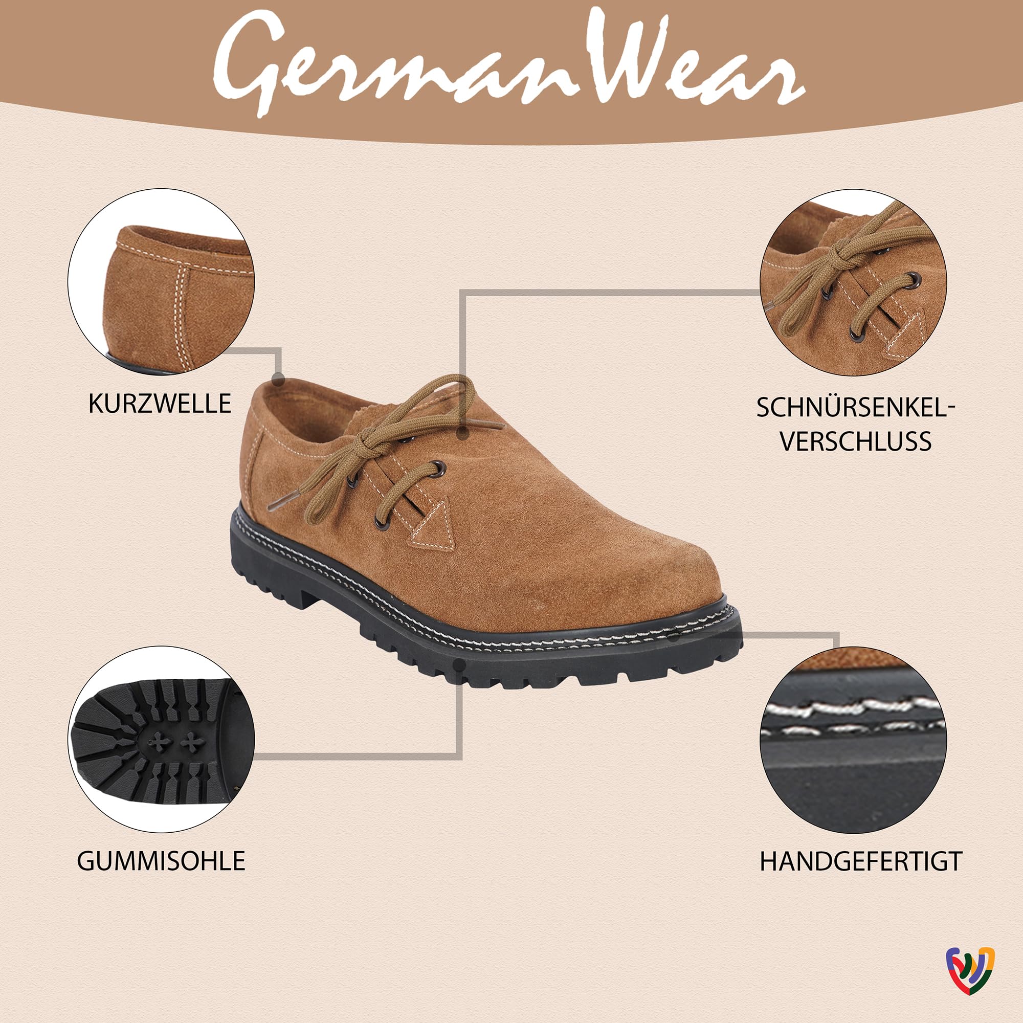 German Wear Trachtenschuhe Haferlschuhe Herren Lederschuhe Braun, Schwarz & Kastanienbraun