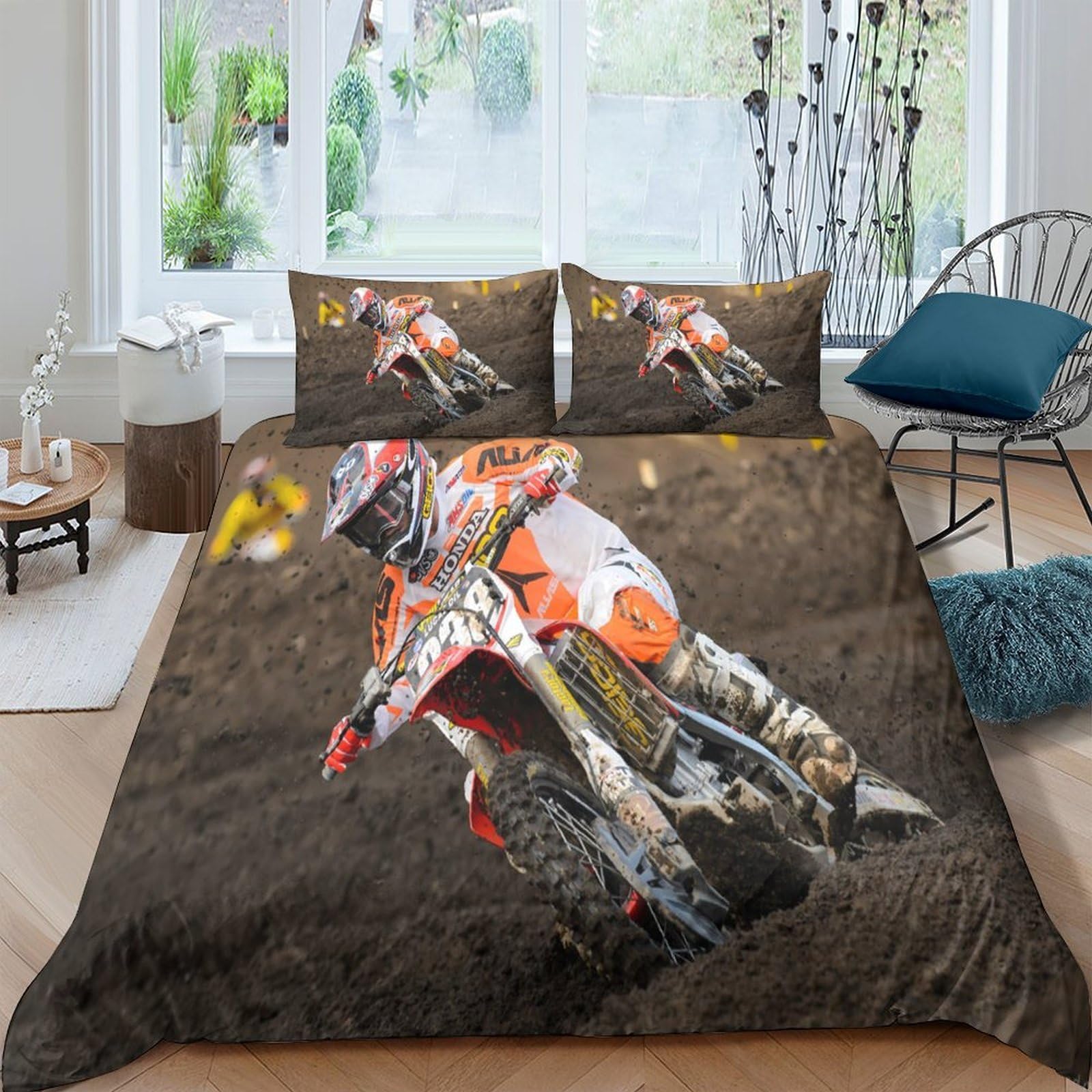 Ctjqhvkz Style-10 3D Printed Motocross Racing Fitted Sheet Microfiber Soft Breathable Dirt Bike Mattress Cover For Bedroom Decor Single（135X200cm）