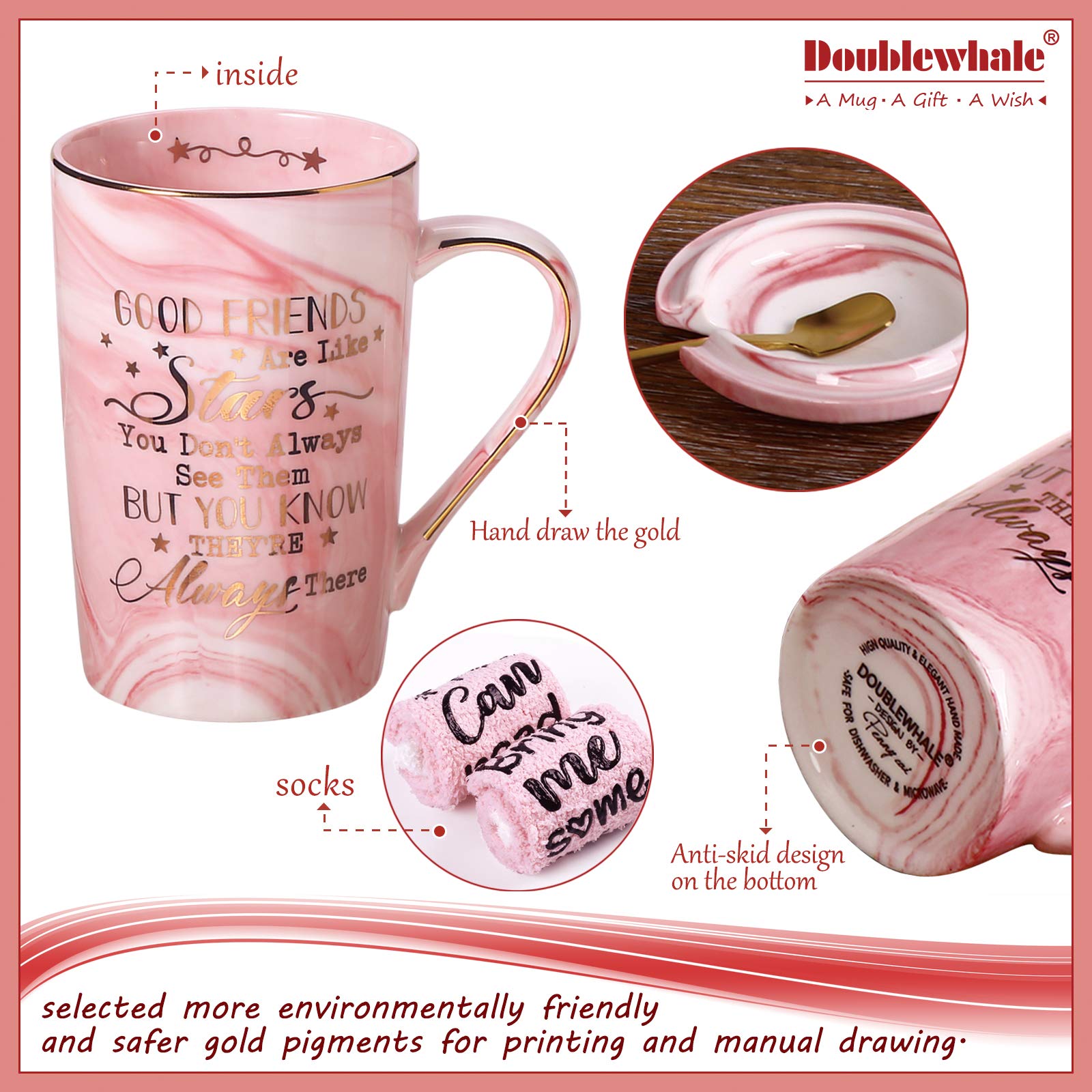 Set regalo dell'amicizia per la migliore amica, BBF, fidanzate, donne, ragazze, regali di compleanno, tazza da caffè con coperchio, cucchiaio, bombe da bagno, confezione regalo