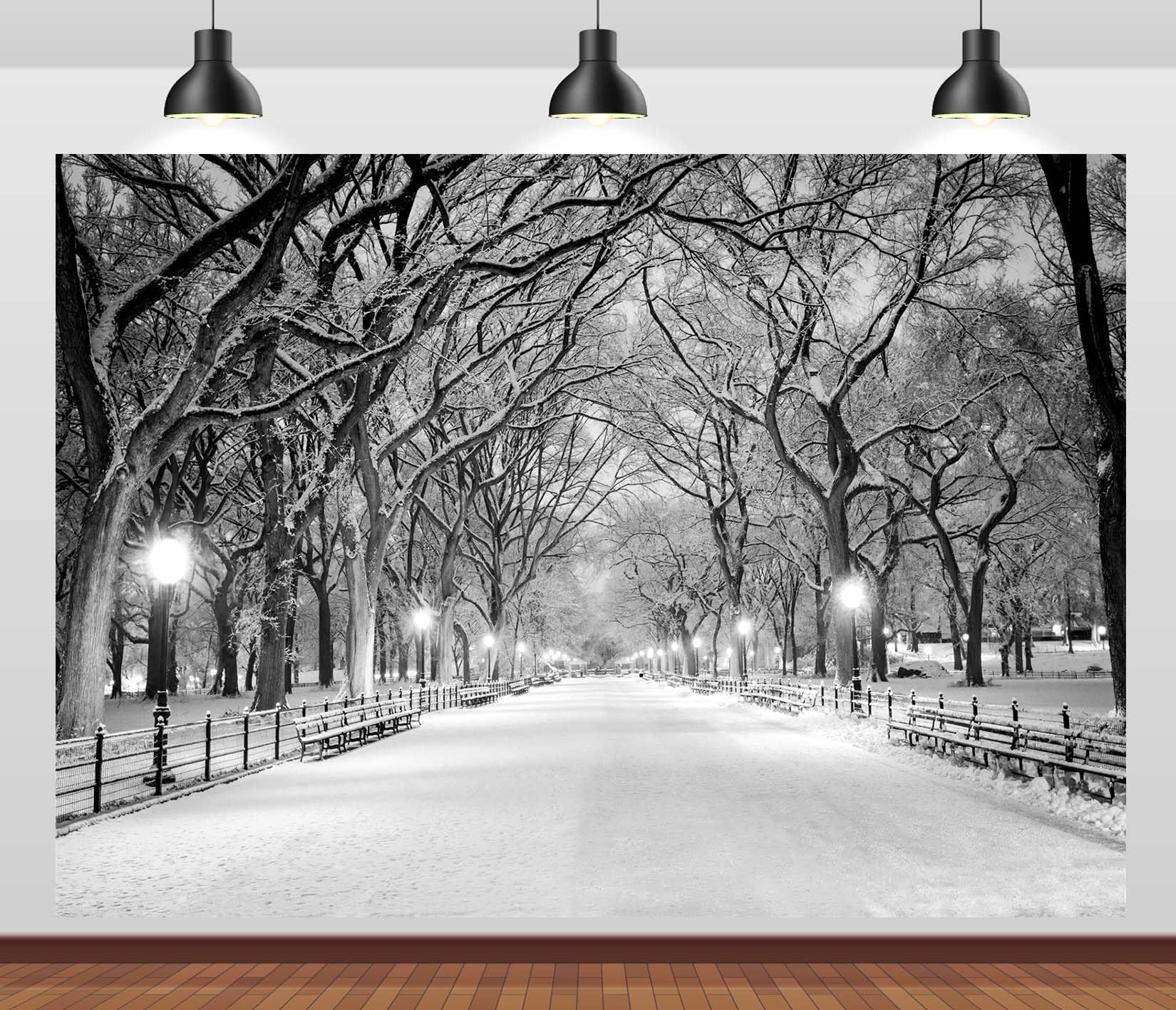 BELECO 10x8ft Fabric Winter Forest Park Backdrop NYC Central Park Frozen Trees Trail Road Snow Scene Background Merry Christmas New Year Party