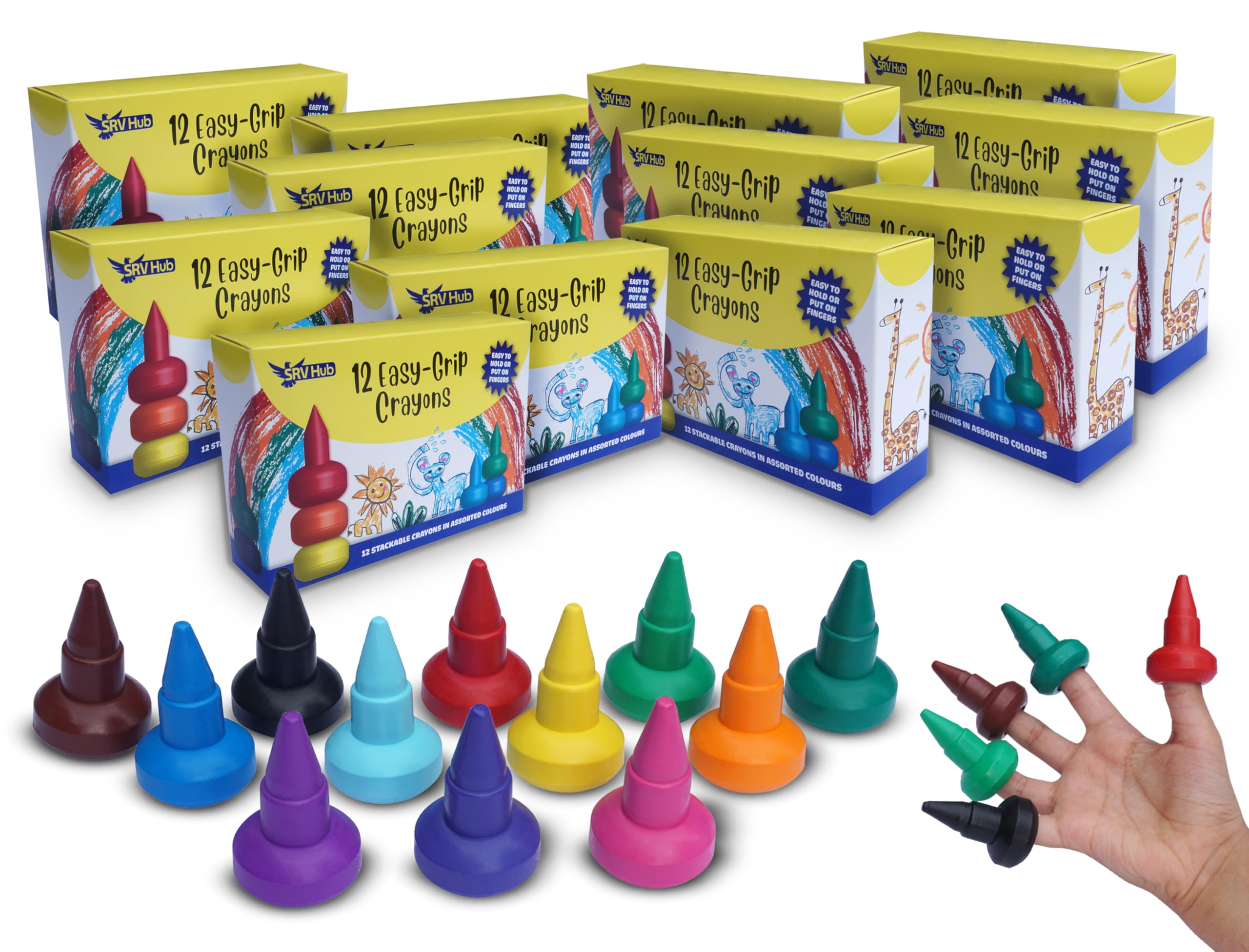 144pcs Washable Crayons for Kids – 12x Boxes of 12 Stackable, Easy-Grip Crayons – Wax Colouring Set – Art Supplies & Creative Toys for Toddlers, Boys & Girls – Birthday, Halloween & Christmas Gifts
