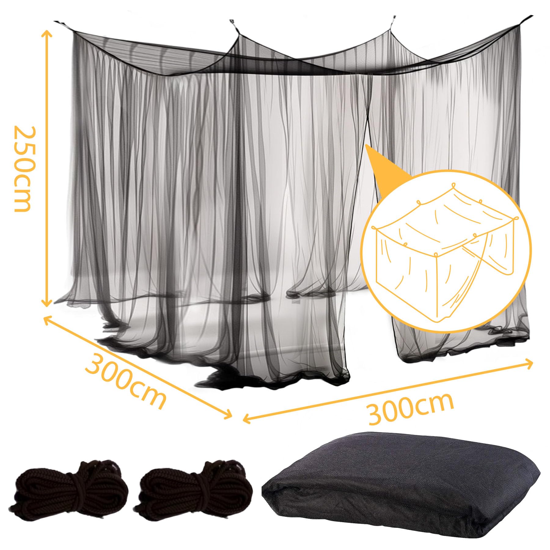 Zanzariera per esterni, XXL, 300 x 300 x 250 cm, zanzariera per gazebo, terrazza, balcone, tenda e giardino all'aperto