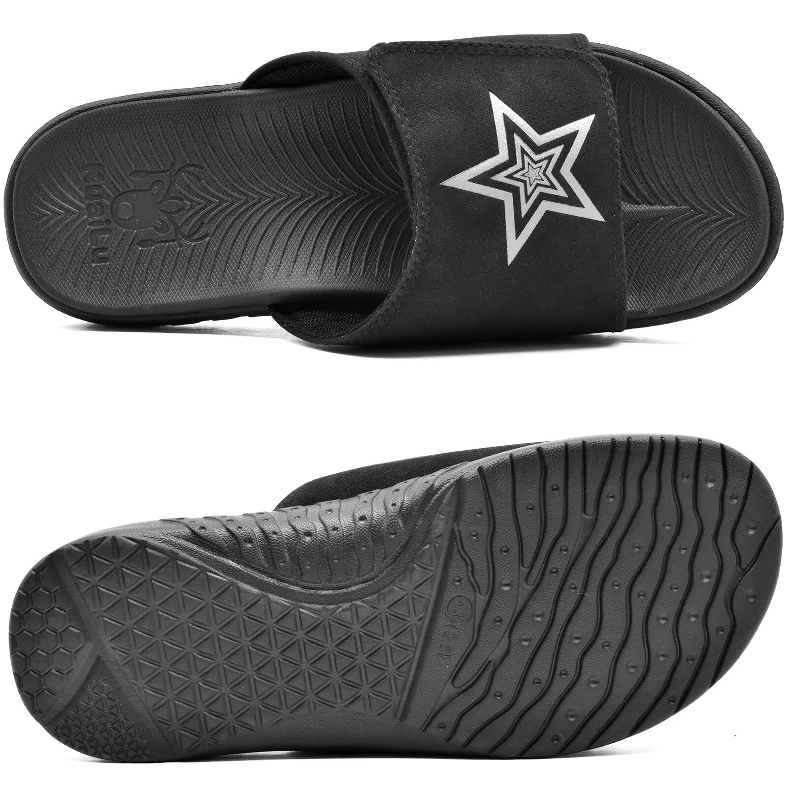 KuaiLu Claquette hommes sandales de sport pour hommes pantoufles Reglables en cuir soutien de la voûte plantaire sandales à bout ouvert chaussures de plage et piscine d'été