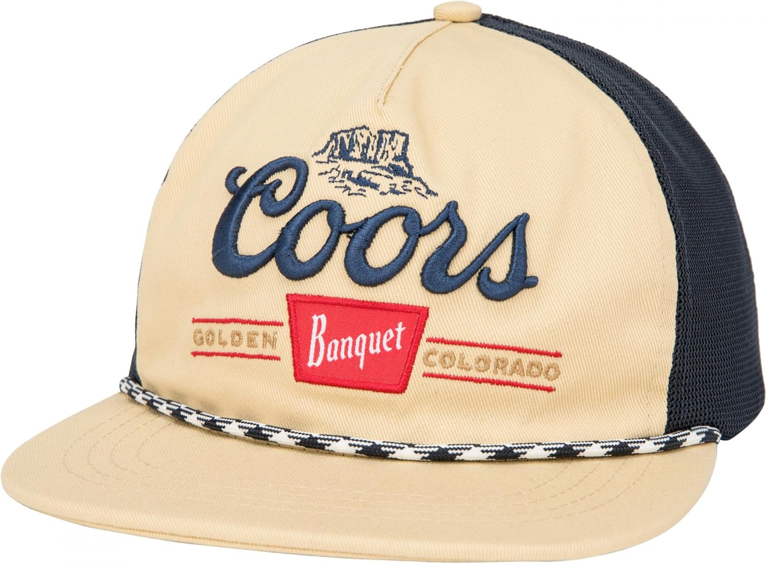 Coors Banquet Golden Colorado Logo Rope Low Mesh Adjustable Snapback Hat, Black/Tan