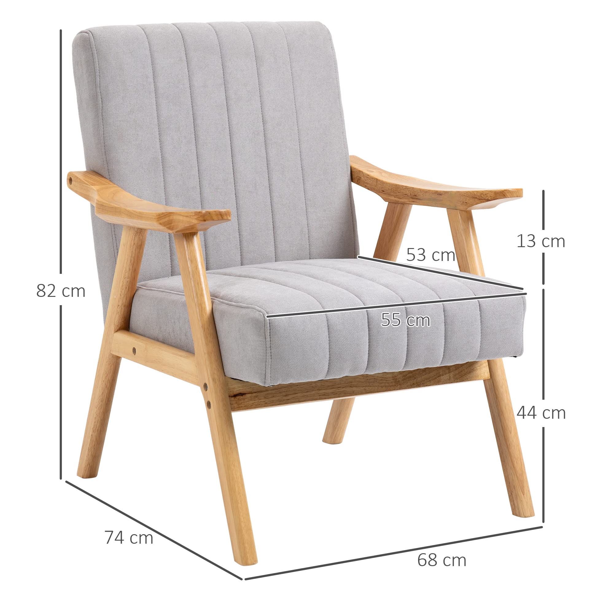 HOMCOM Fotel z uszami, tapicerowane krzesło z podłokietnikami, fotel wypoczynkowy o aksamitnym wyglądzie, skandynawski design, krzesło z podłokietnikami do salonu, sypialni, gumowe nogi z drewna, jasnoszary, 68 x 74 x 82 cm