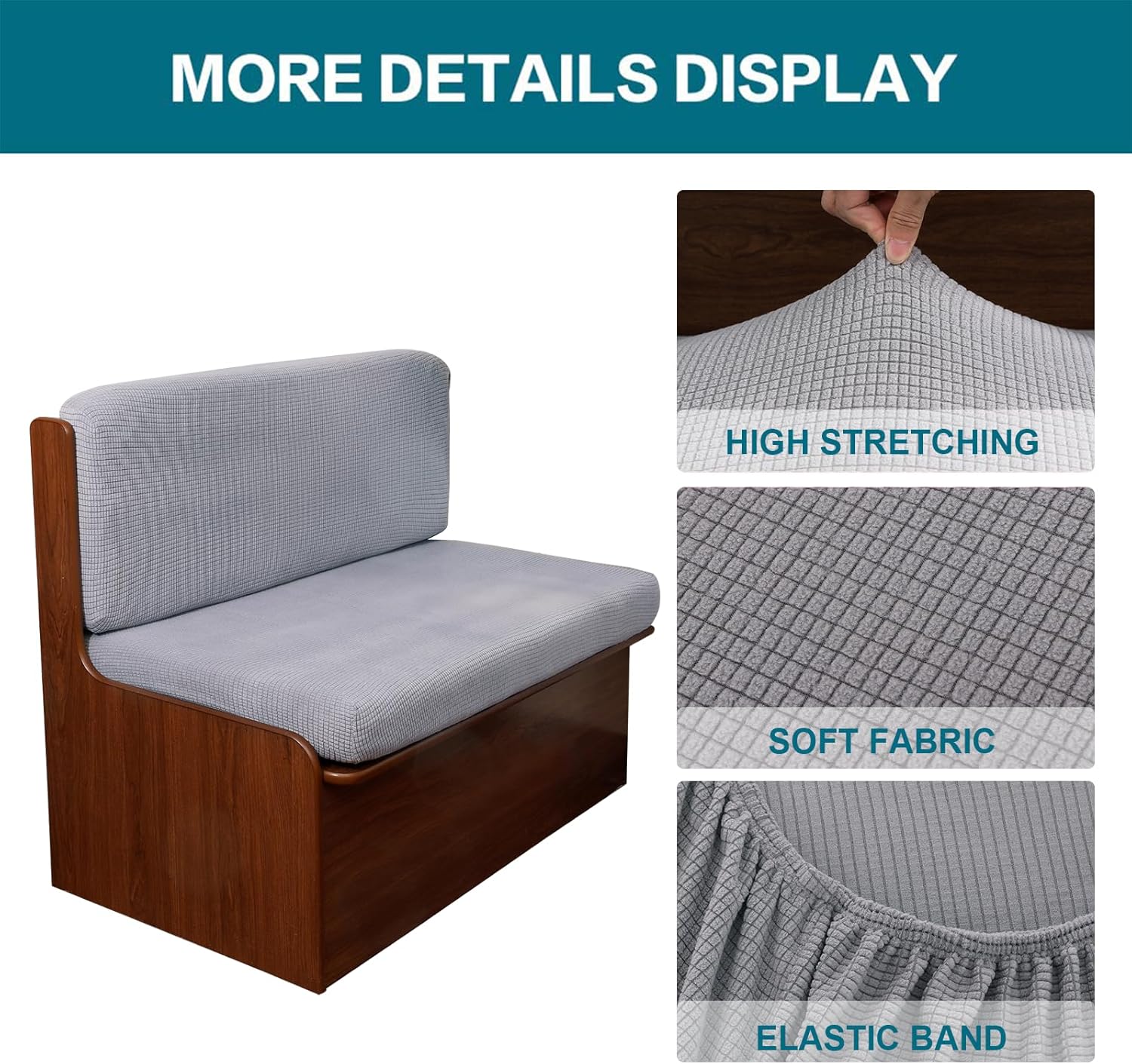 KRFOONN RV Dinette Cushion Covers - Stretch Camper Cushions Replacement Couch Cushion Slipcovers (Washable, Loveseat, Travel Trailer Couch) - 2 Backrest & 2 Bench Covers, Light Gray