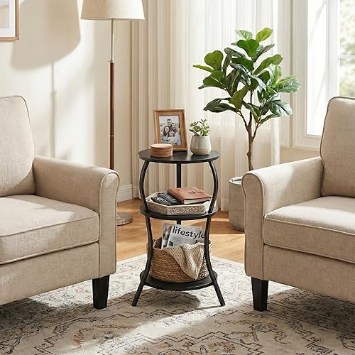 Miniatura 2 de Mesa auxiliar redonda pequeña vintage, mesa auxiliar circular de 3 niveles con estante de almacenamiento, mesa auxiliar compacta para sofá de té,