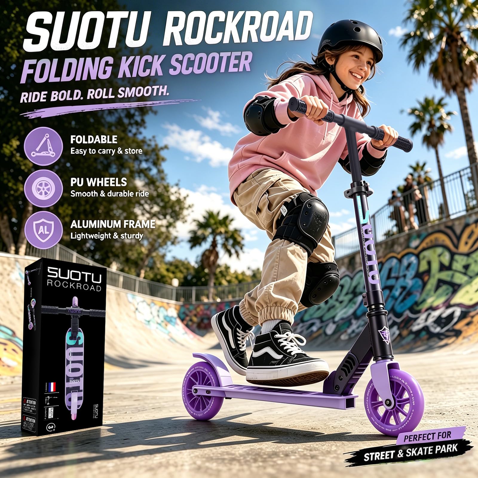 Trottinette pour Enfants avec Roue Lumineuse de 145 mm, Charge Max: 100 kg, Pliable, Hauteur Réglable, Scooter pour Garçons et Filles de 3 à 12 Ans, Aluminium