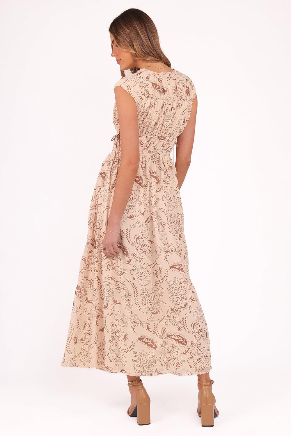 Petal & Pup Women's Safira-midi-Dress-Brown-Paisley