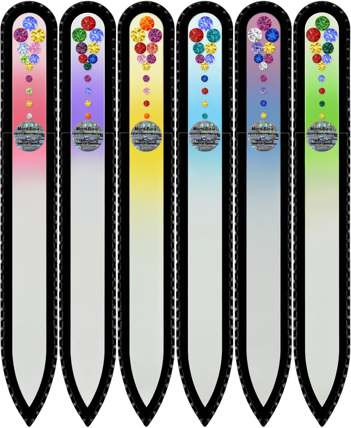 Mont Bleu Gift Set of 5 + 1 Free Glass Nail Files Hand Decorated with Crystals - Handmade - Czech Tempered Glass