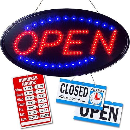 Miniatura 1 de Ultima LED Letrero de neón abierto para negocios letrero iluminado abierto con modo intermitente - Letrero ovalado iluminado eléctrico para