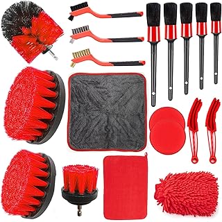 19Pcs Car Cleaning Tools Kit, Auto Detailing Brush Set with Car Drill Brush Set,Car Wheel Cleaning Brush Kit for Cleaning Wheels, Dashboard, Interior, Exterior, Leather, Air Vents, Emblems