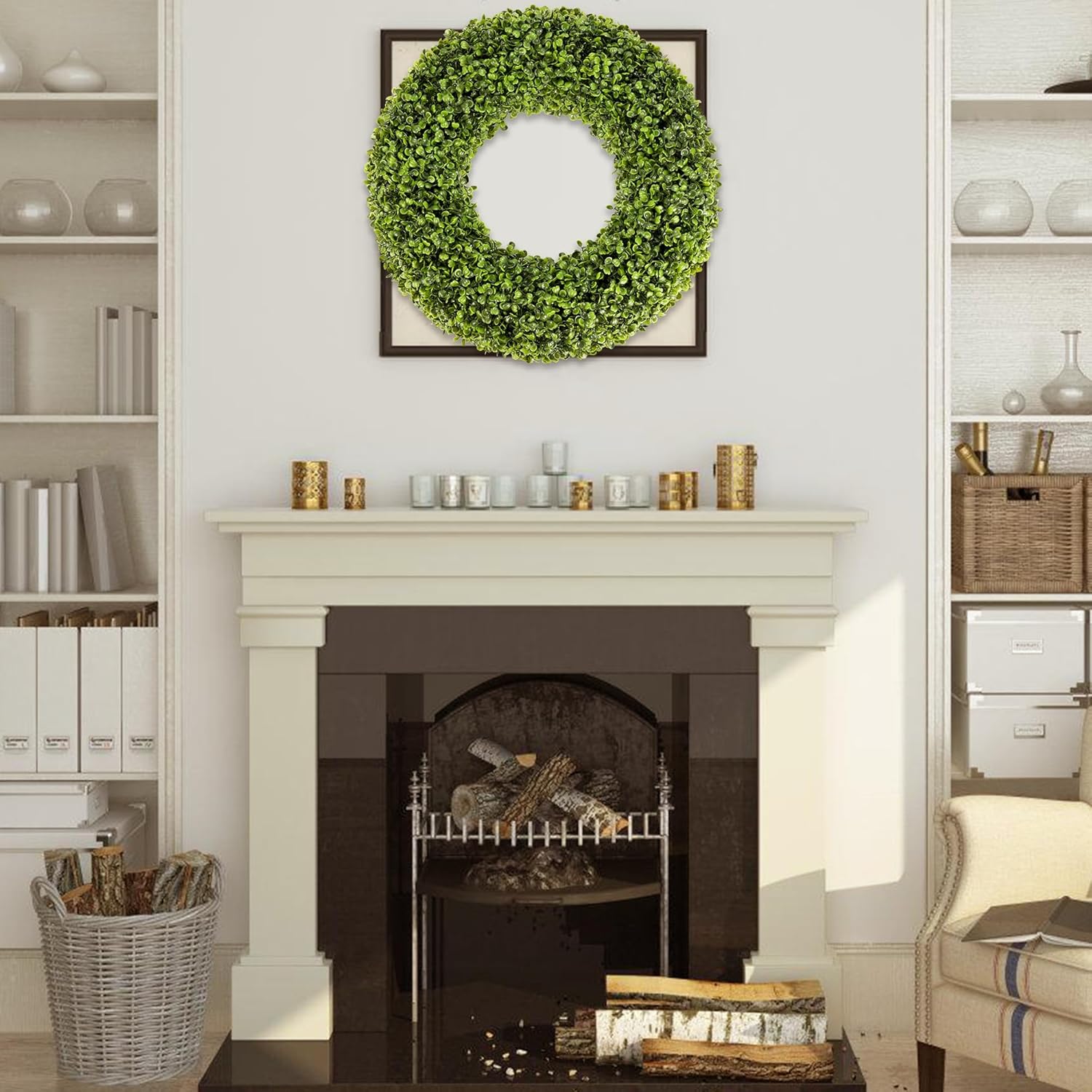 Boxwood Wreath - 20inch Outdoor/Indoor All Seasons Decor - Image 4