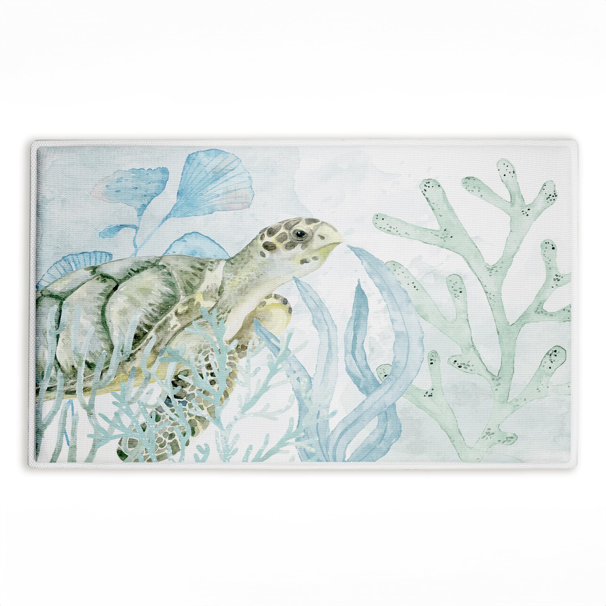 Stupell Industries Turtle in The Sea Plush Bathroom Mat & Bath Rug, Soft Quick-Dry Non-Slip Bathroom Rug with Recycled Foam Cushion, Coastal Marine Life Ocean Design by Kim Allen, 18"x30"