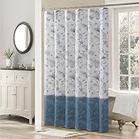 Vista 19 de Cortina de ducha Tremiti Aqua Starfish de poliéster, cortinas impermeables para baño con rayas verdes impresas, 72" x 78" extralarga