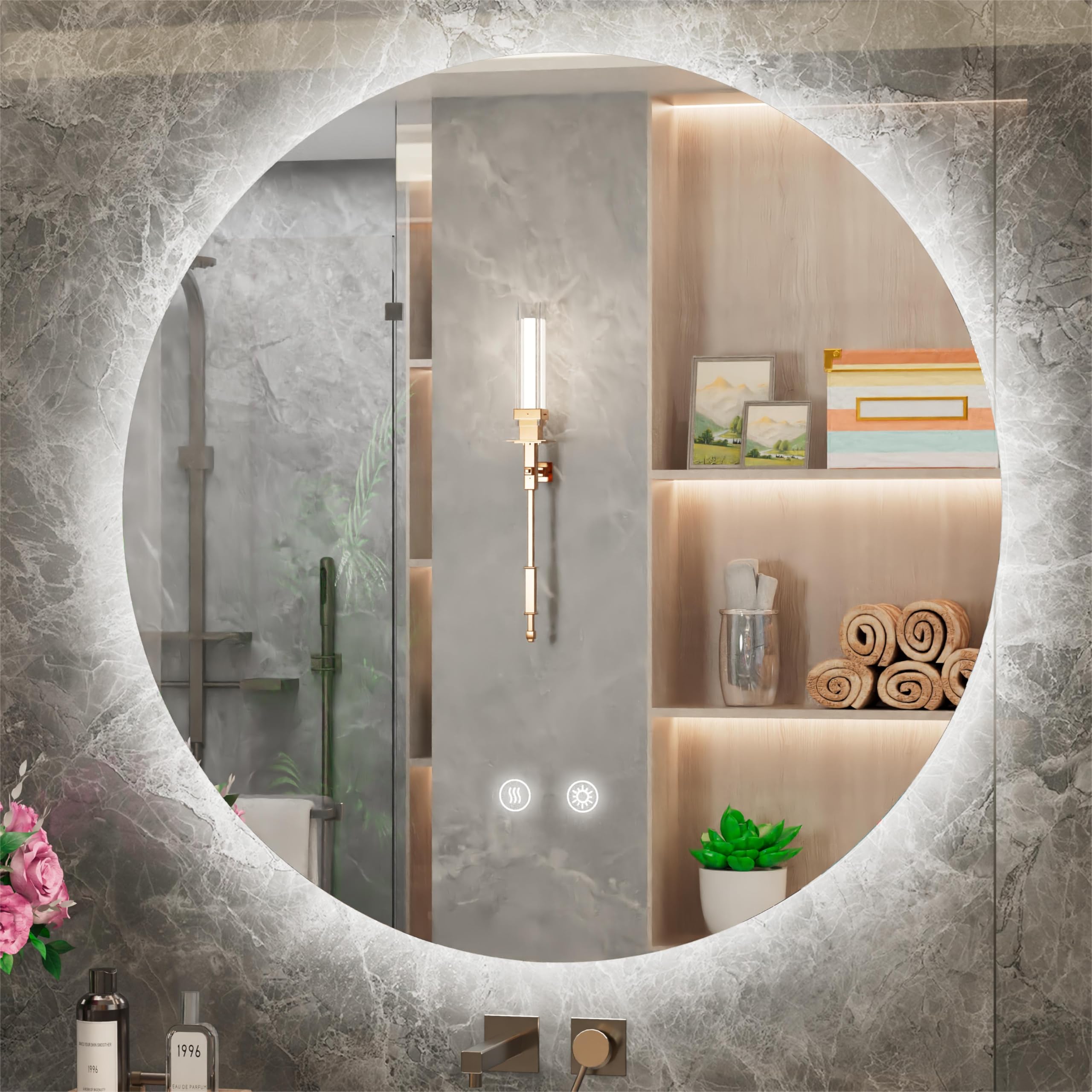 Photo 1 of JSneijder 42 Inch Round LED Bathroom Mirror with Light & Dimmable Backlit