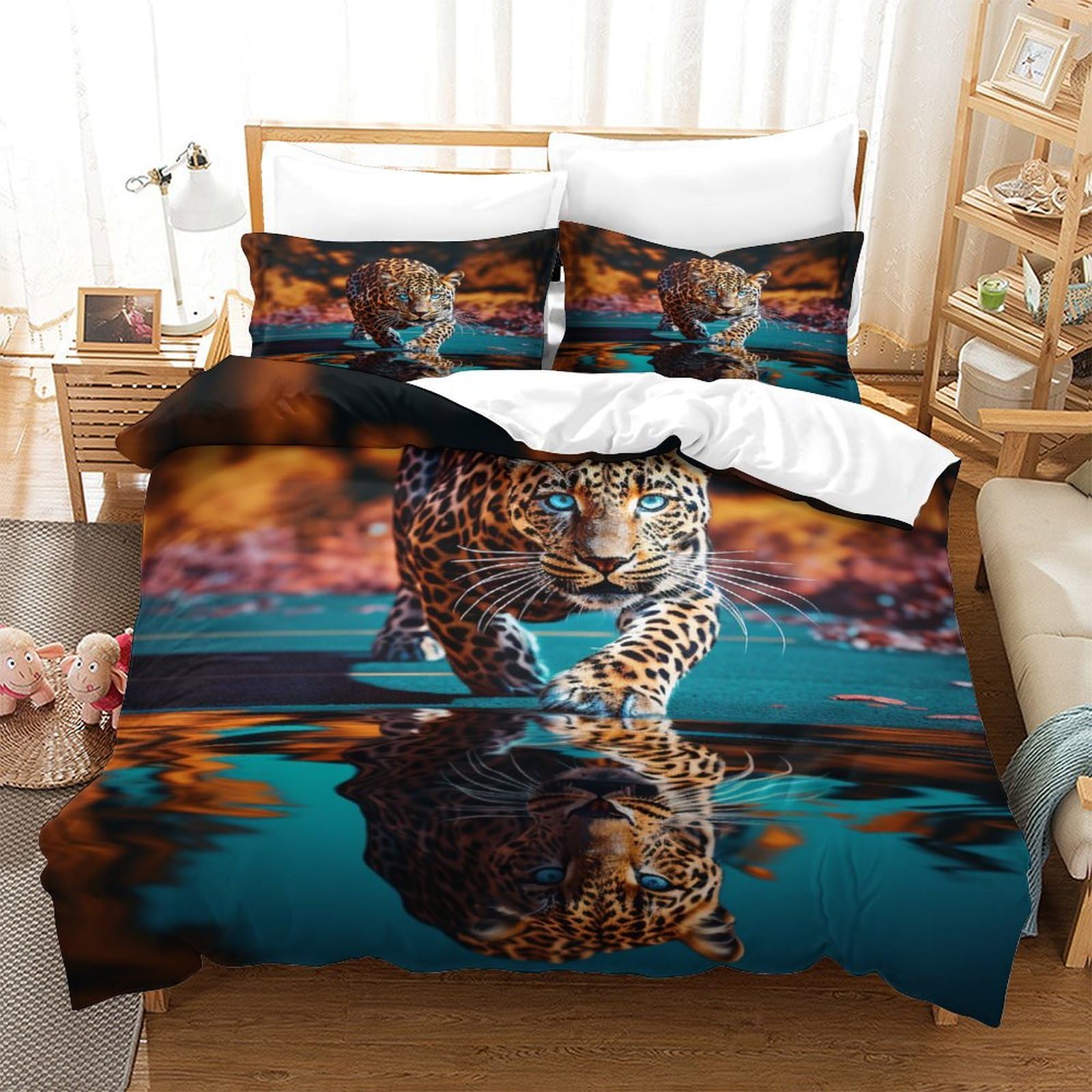 P1S9U7W5Y 3D Printed Wild Leopard Animal 3pcs Microfiber Leopard Duvet Cover Bedding Set Double